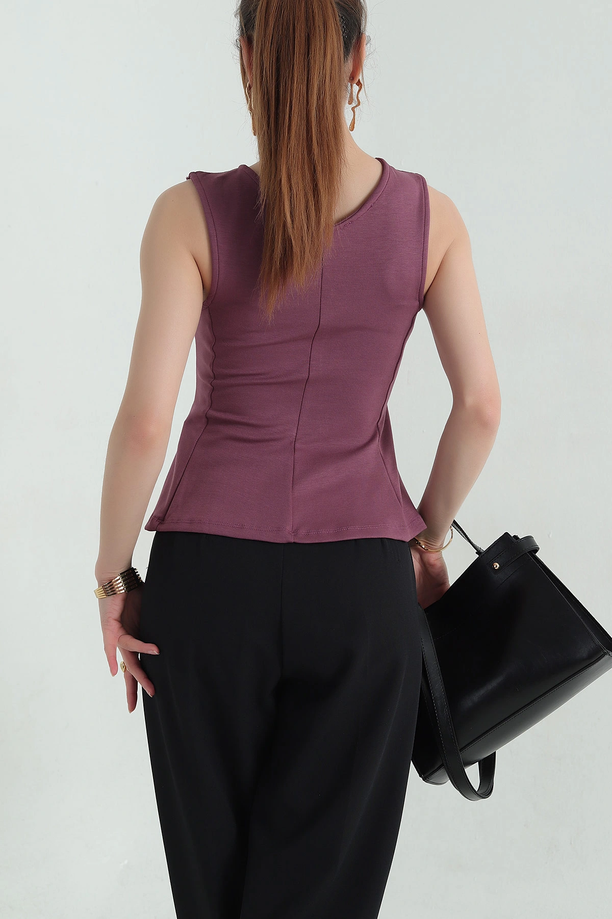 Gül Kurusu Kolsuz Likralı Modal Kadın Bluz 362408