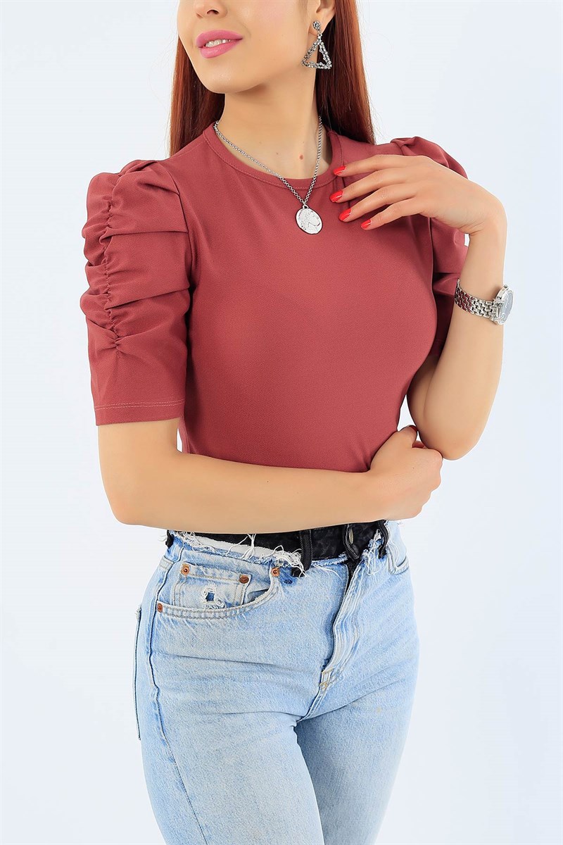 Gül Kurusu Kolu Büzgülü Bluz 31904
