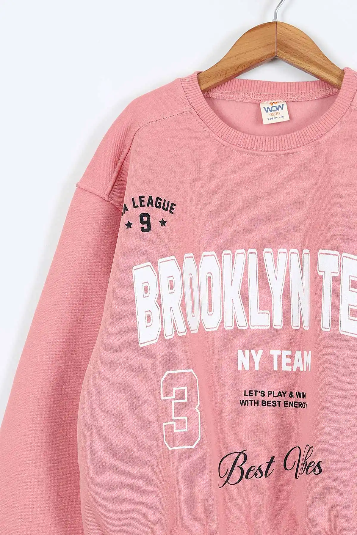 Gül Kurusu Lacivert (9-12 Yaş) Brooklyn Team Baskılı Belden Lastikli 3 İp Şardonlu Kız Çocuk Kışlık Takım 405087