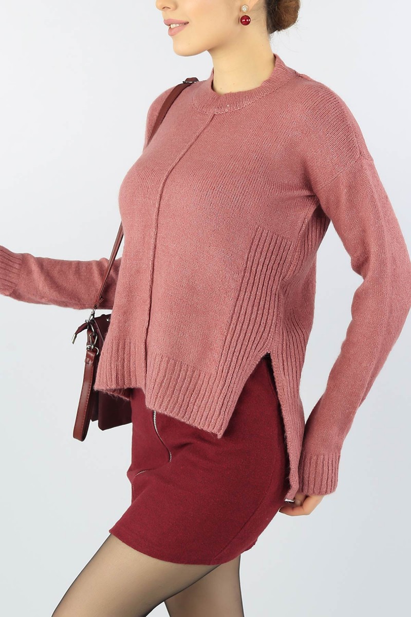 Gül Kurusu Önü Kısa Bayan Triko Kazak 53928