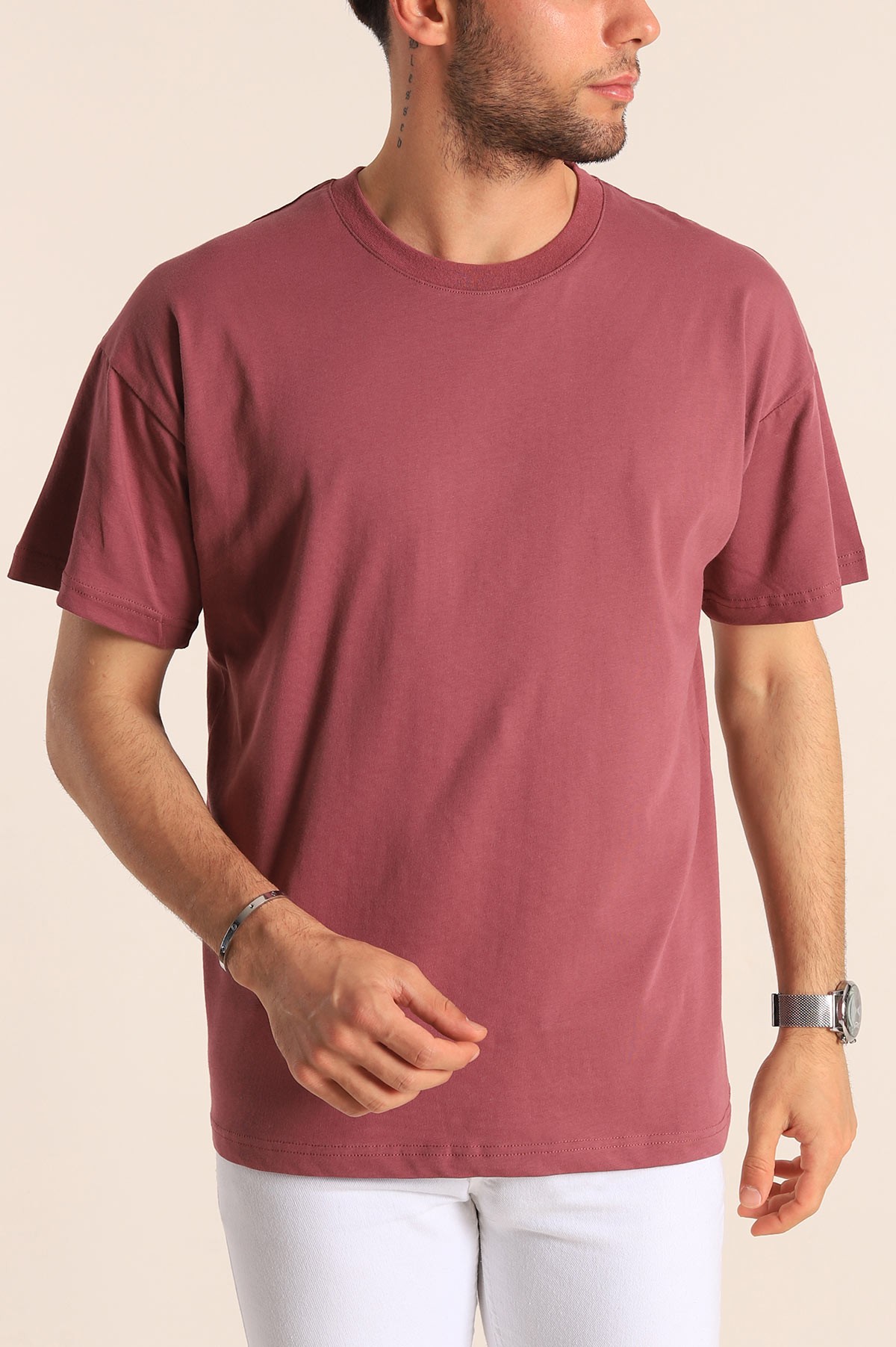 Gül Kurusu Oversize Basic Erkek Tişört 184259