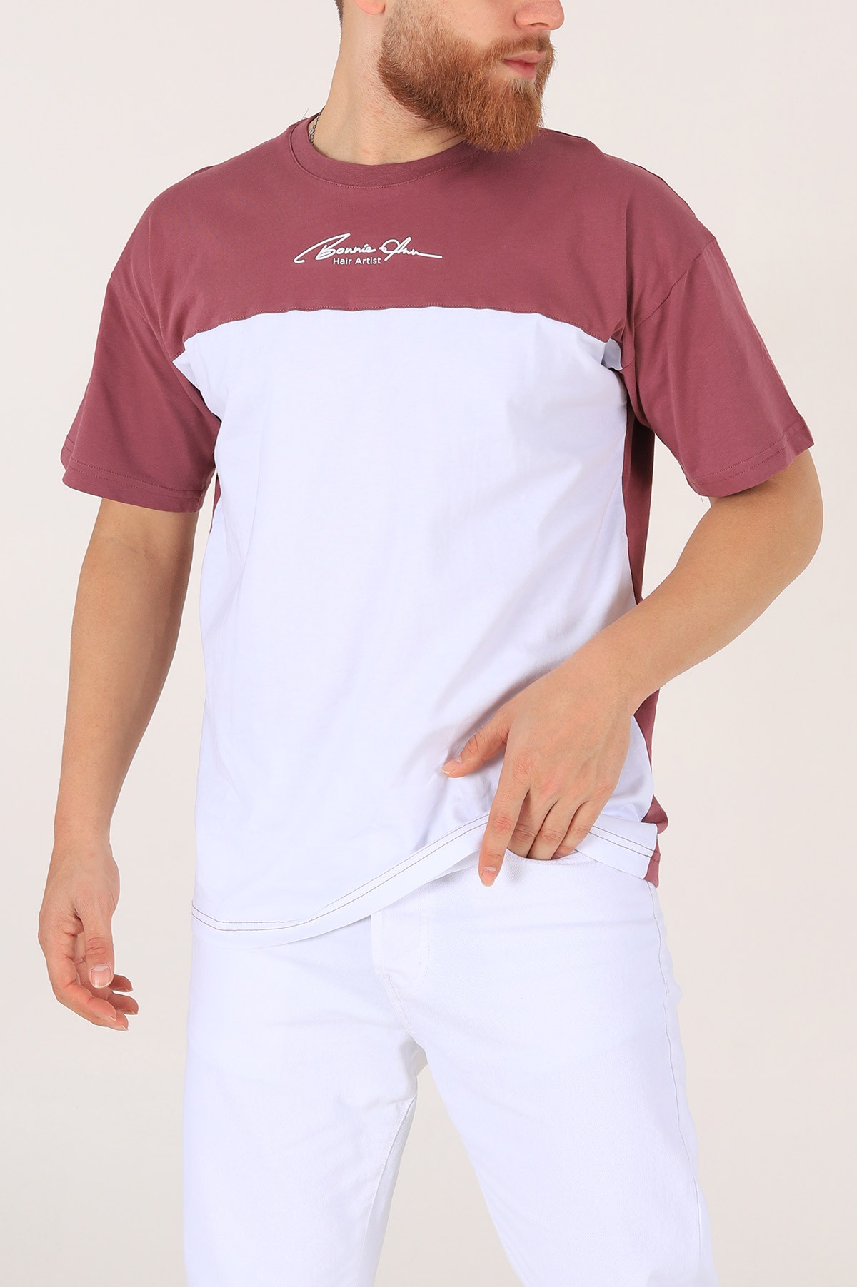 Gül Kurusu Oversize Baskılı Erkek Tişört 171991