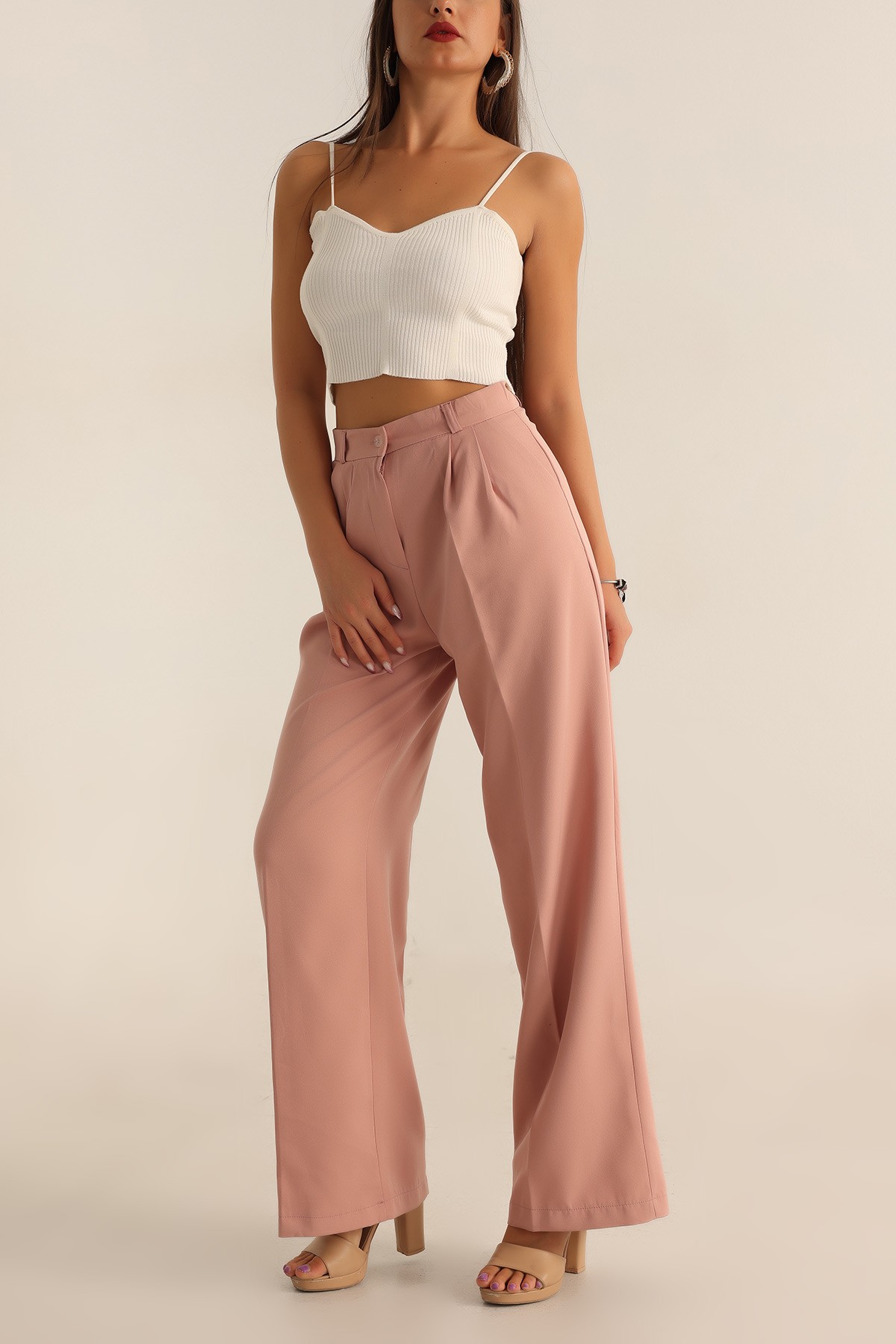 Gül Kurusu Pileli Palazzo Bayan Pantalon 196245