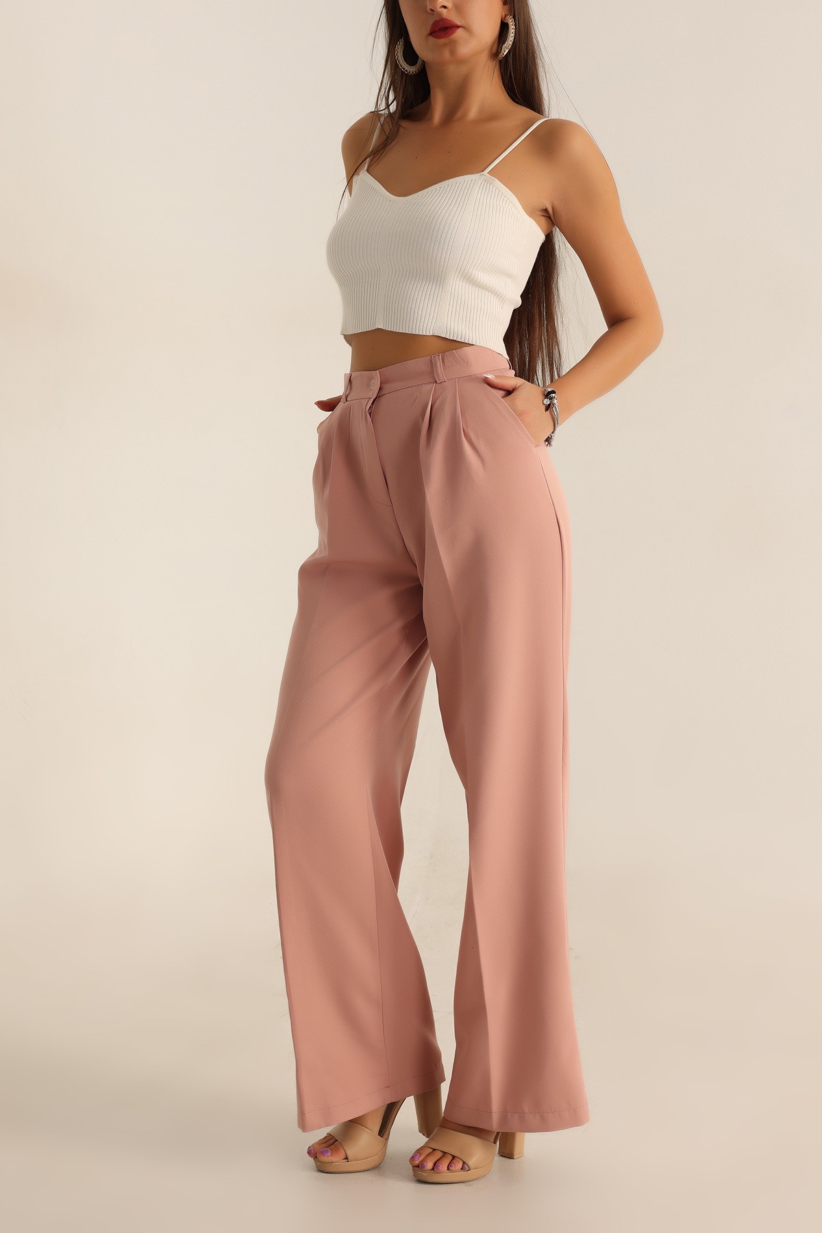 Gül Kurusu Pileli Palazzo Bayan Pantalon 196245