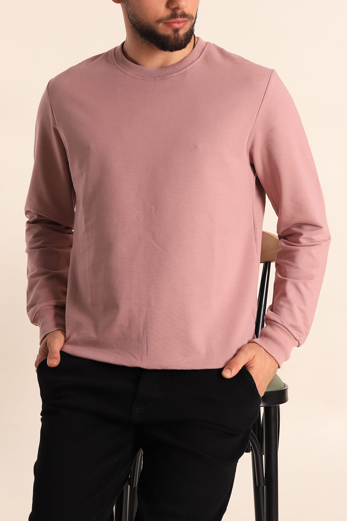 Gül Kurusu Regular Fit Basic Bisiklet Yaka Erkek Sweatshirt 217618