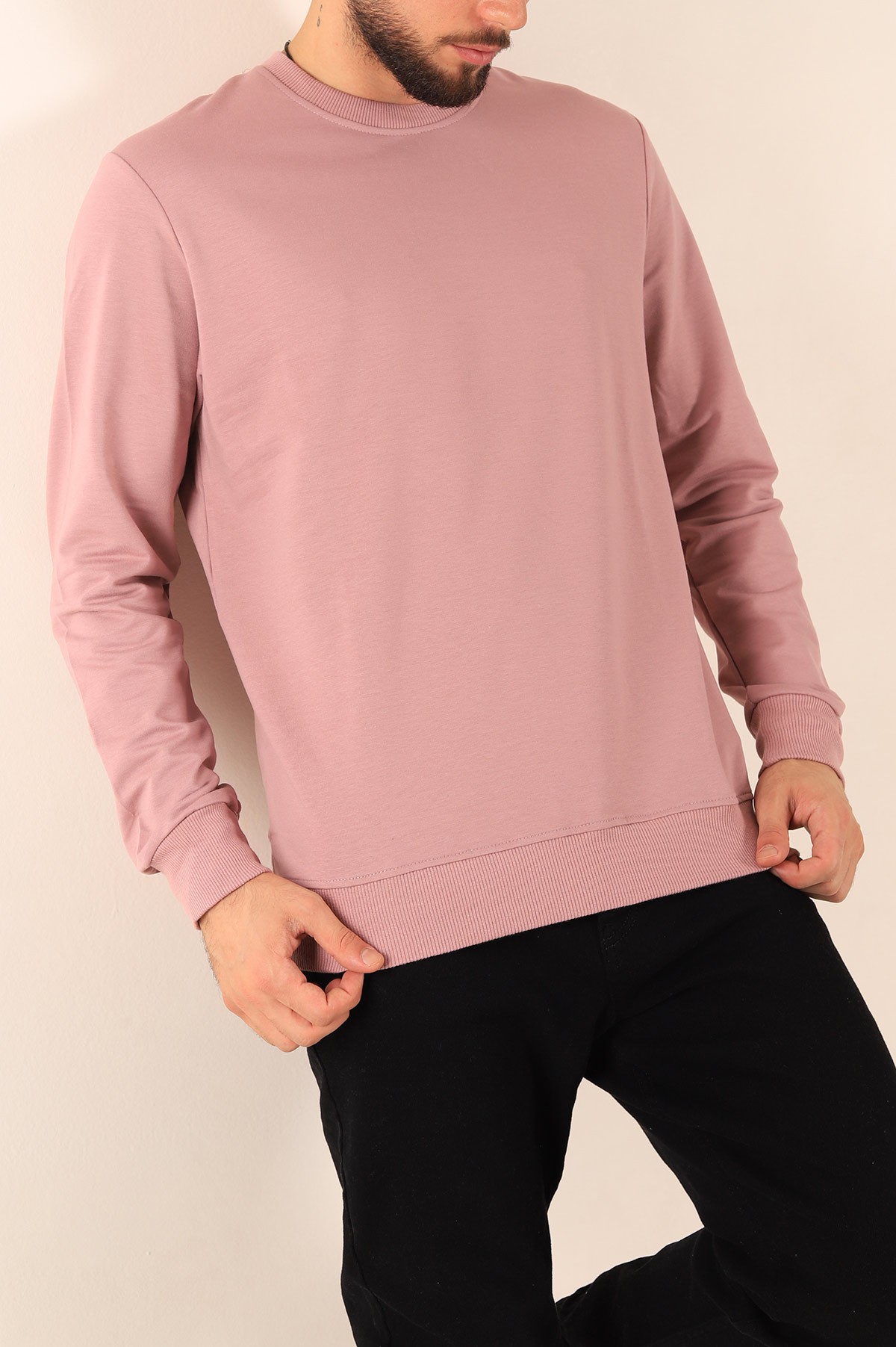 Gül Kurusu Regular Fit Basic Bisiklet Yaka Erkek Sweatshirt 217618