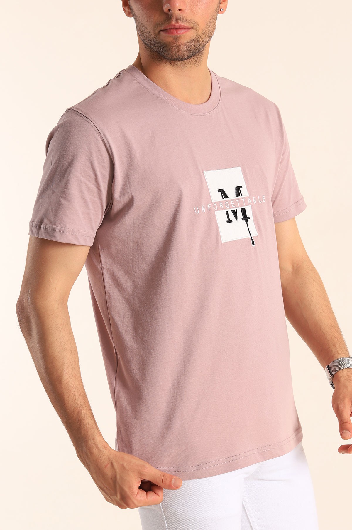 Gül Kurusu Regular Fit Logo Detay Erkek Tişört 182204