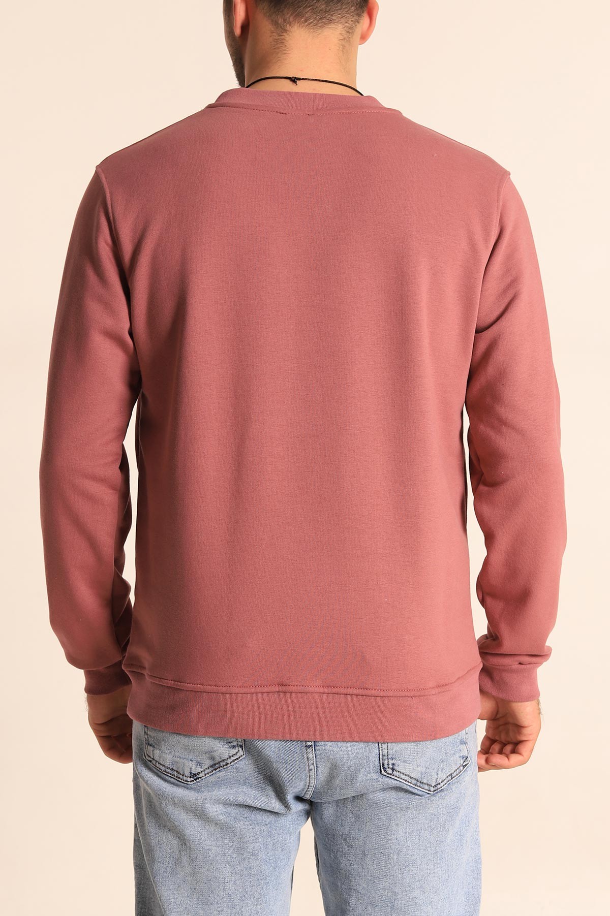 Gül Kurusu Relaxed Fit Kabartma Yazılı Erkek Sweatshirt 221447