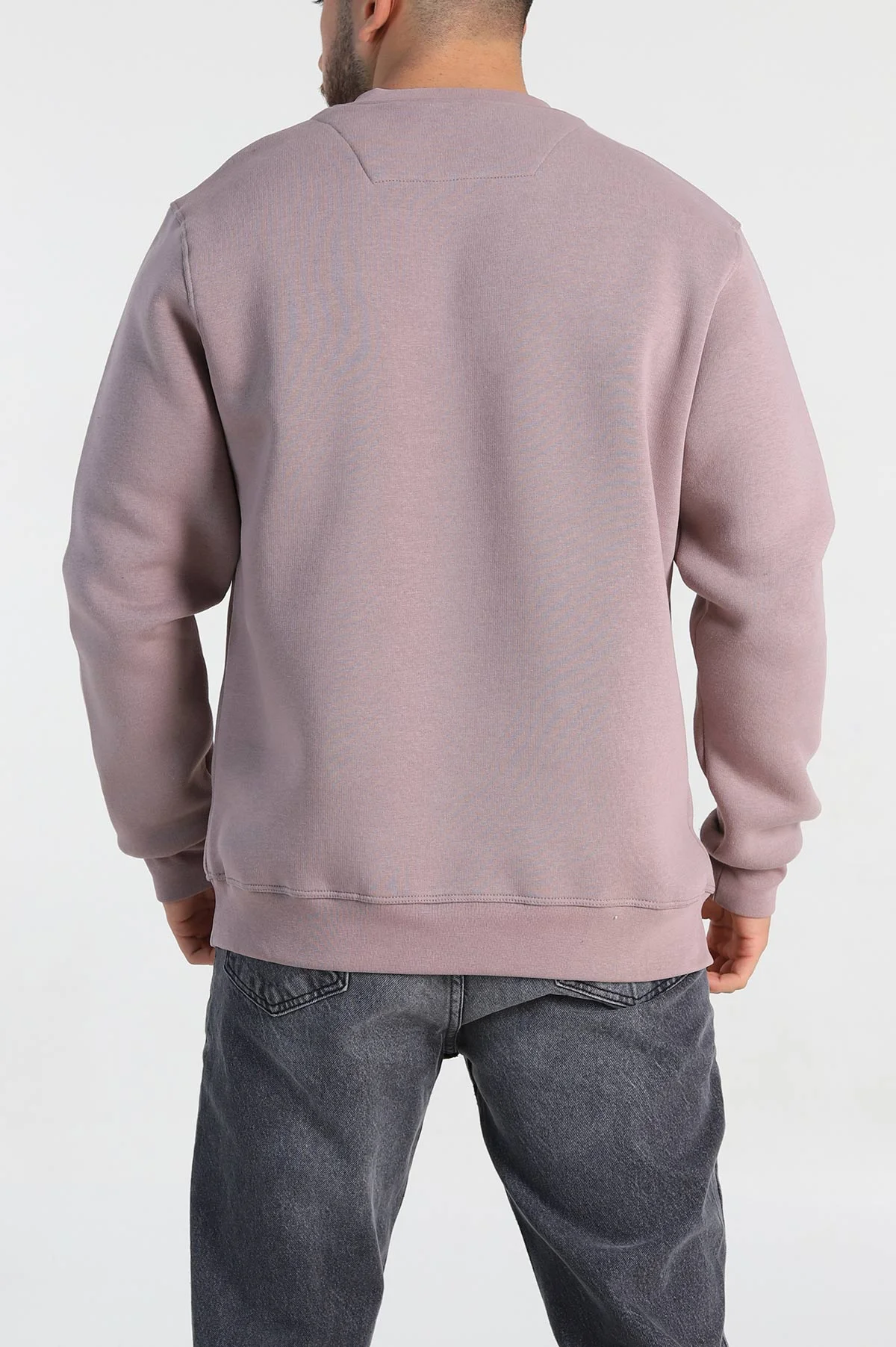 Gül Kurusu Relaxed Fit Üç İp Şardonlu Kabartma Yazı Detay Erkek Sweatshirt 310408