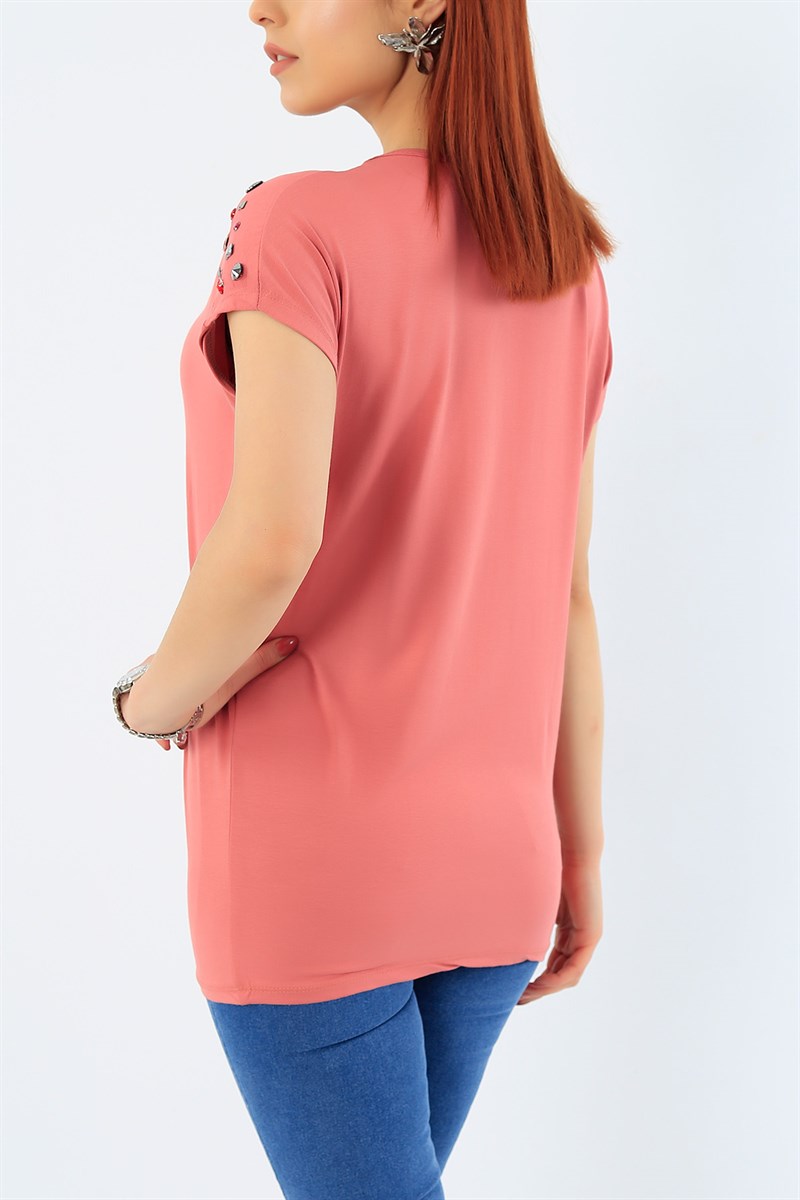 Gül Kurusu Taş İşlemeli Bluz 31860