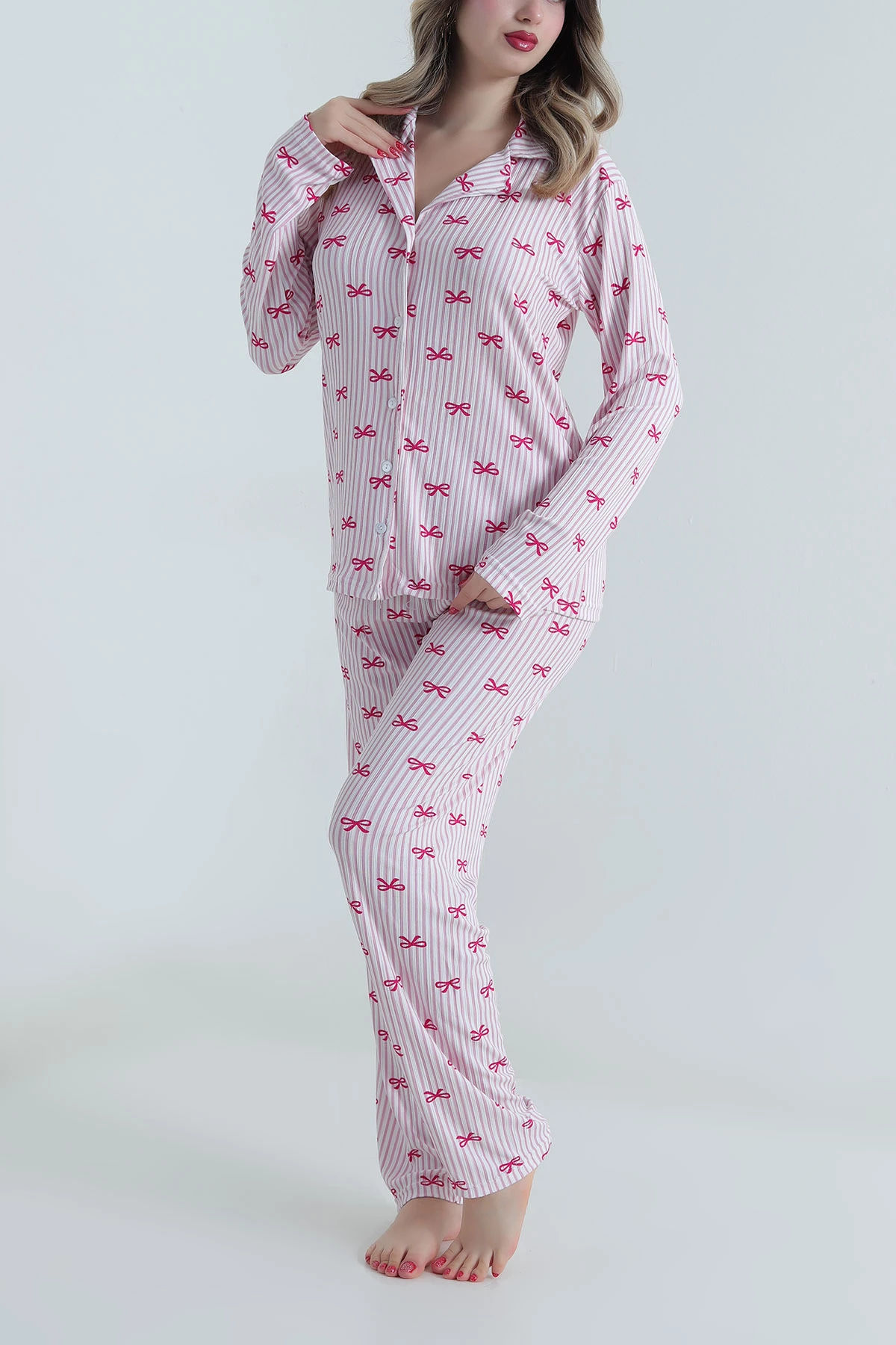 Gül Kurusu Uzun Kol Düğmeli Pegasus Kadın Pijama Takımı 499820