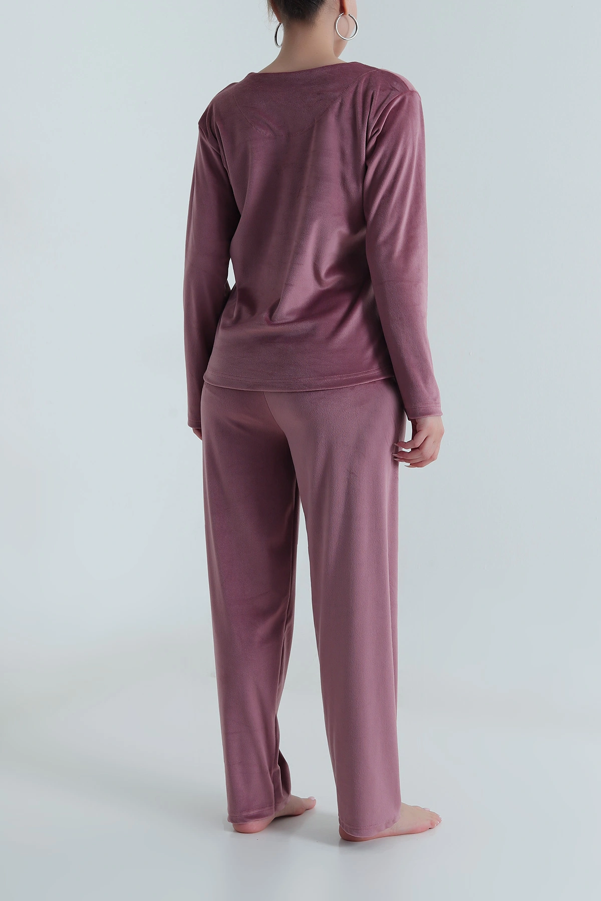 Gül Kurusu Uzun Kollu Kadife Kadın Pijama Takımı 487753