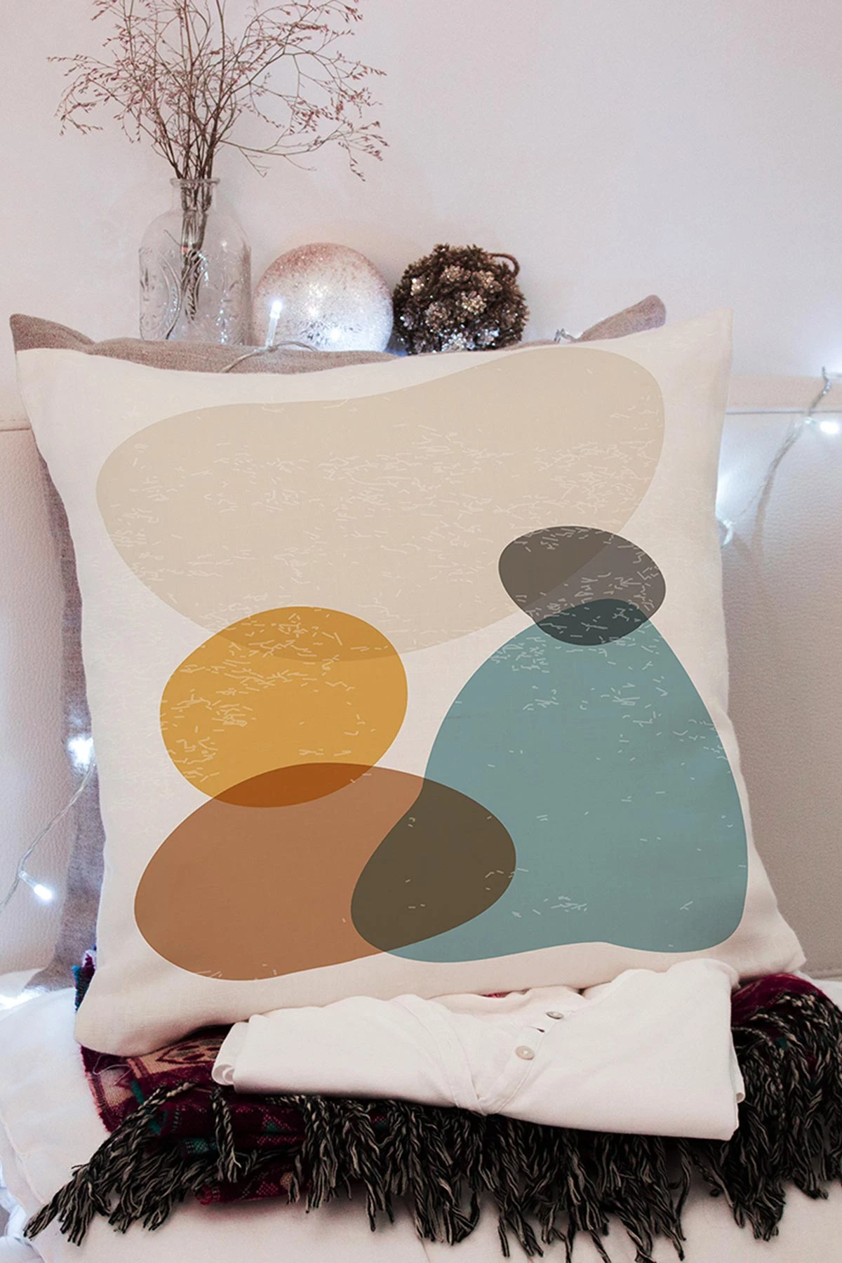 Taş 43x43 Dijital Baskılı Fermuarlı Modern Kırlent Kılıfı 272046