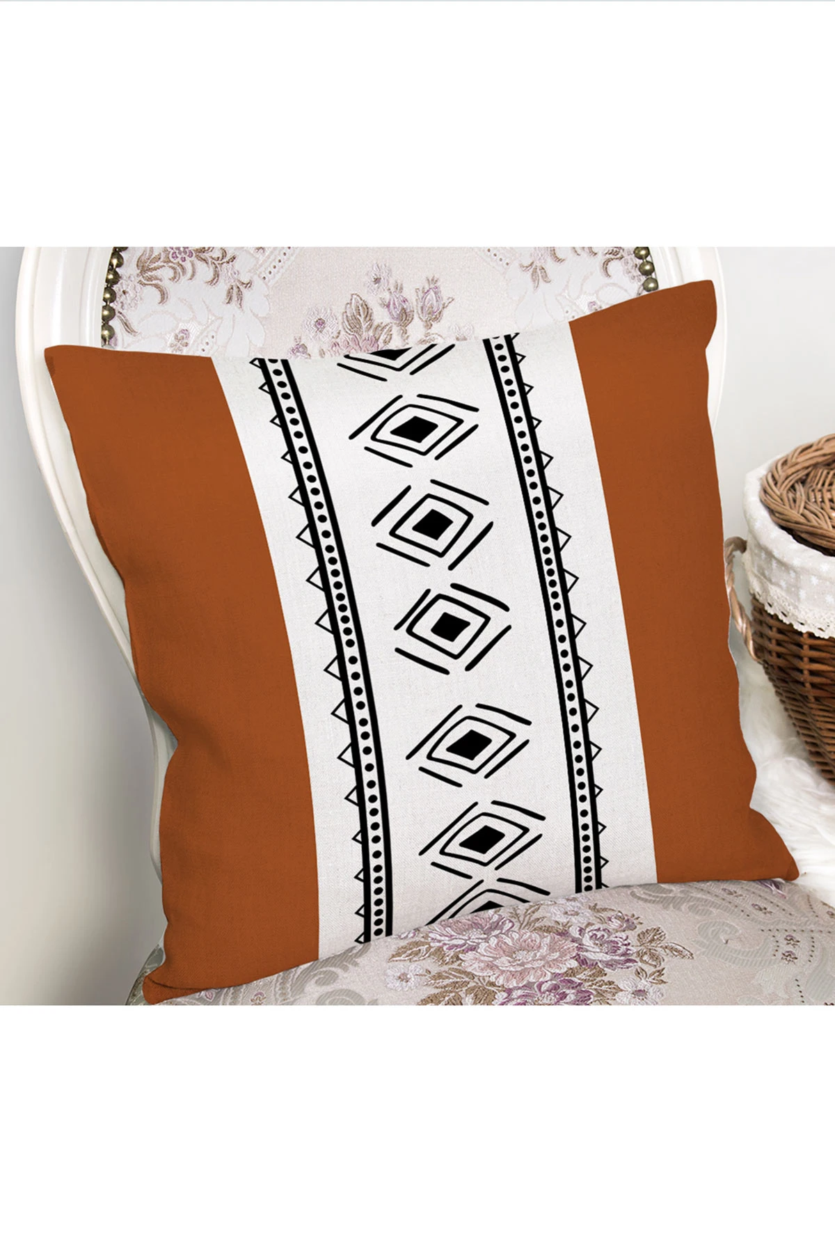 Kiremit 43x43 Dijital Baskılı Fermuarlı Modern Kırlent Kılıfı 272086