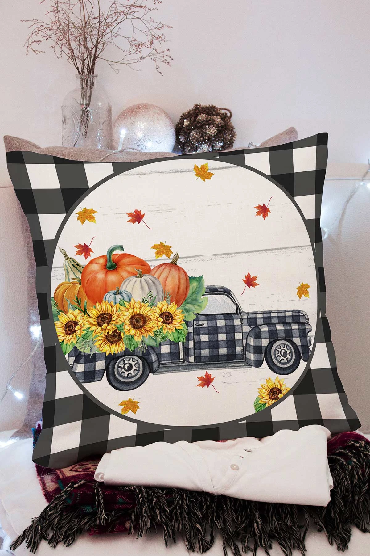 Füme 43x43 Dijital Baskılı Fermuarlı Modern Kırlent Kılıfı 272788