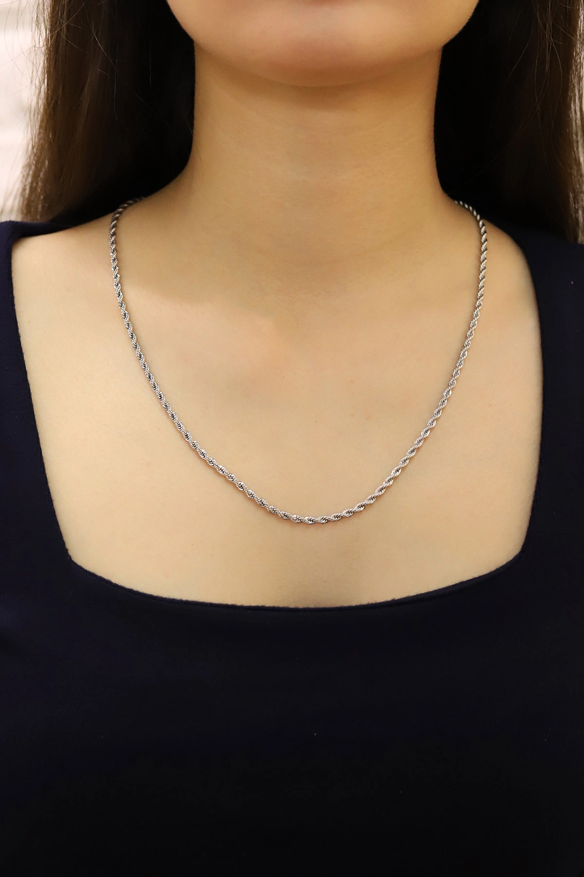 Gümüş Burgu Model Unisex Çelik Zincir 426897