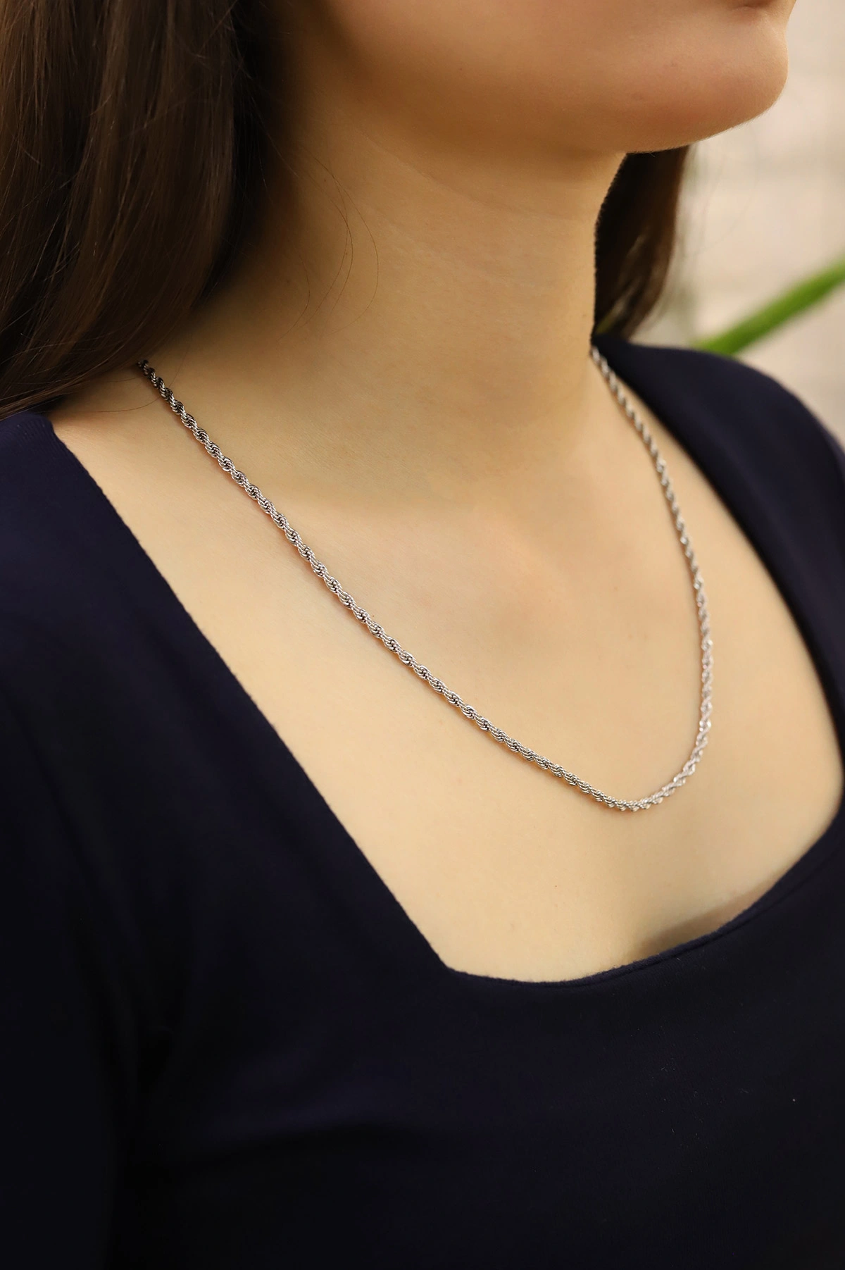 Gümüş Burgu Model Unisex Çelik Zincir 426897