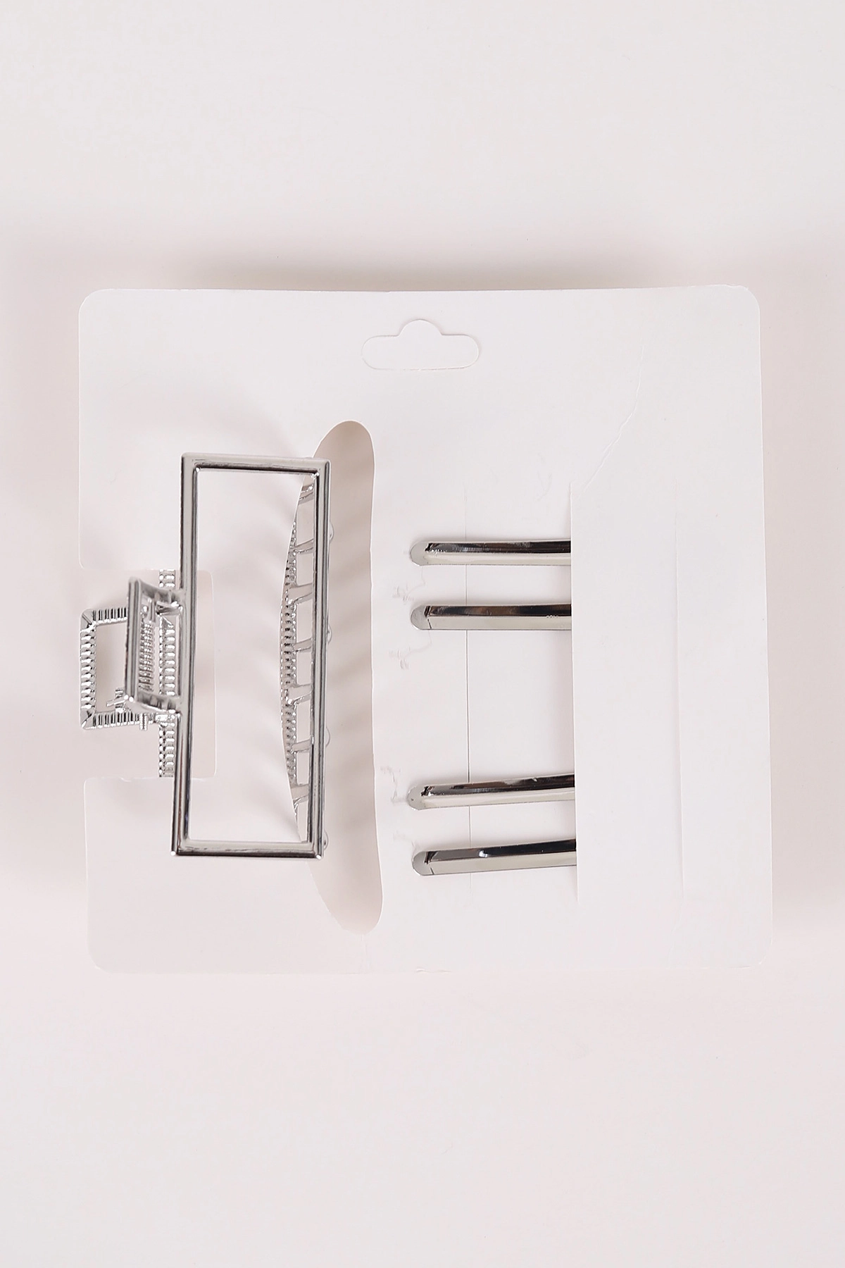 Gümüş Dikdörtgen Model Küçük Boy 3'lü Pens ve Metal Mandal Toka 463478