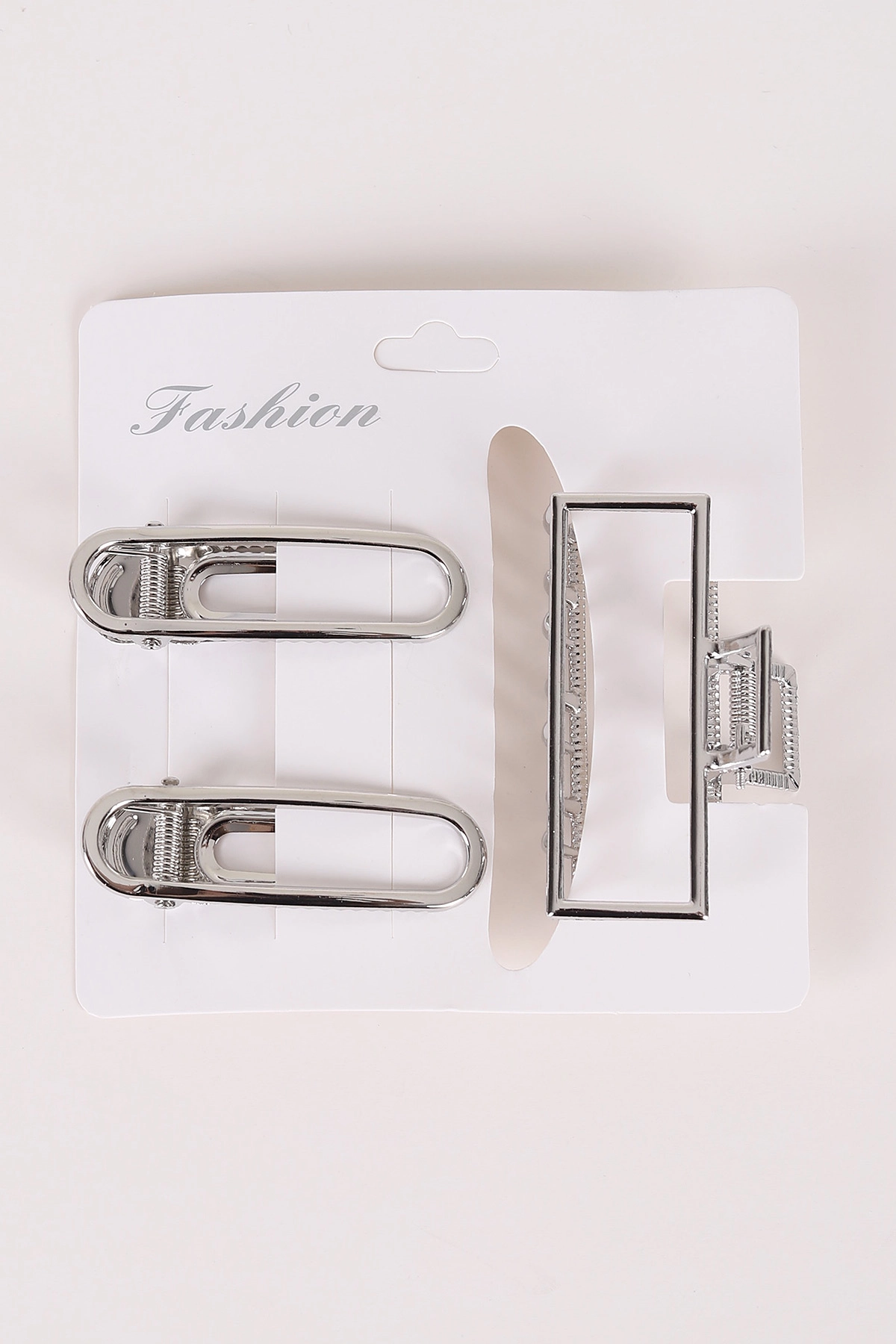 Gümüş Dikdörtgen Model Küçük Boy 3'lü Pens ve Metal Mandal Toka 463478
