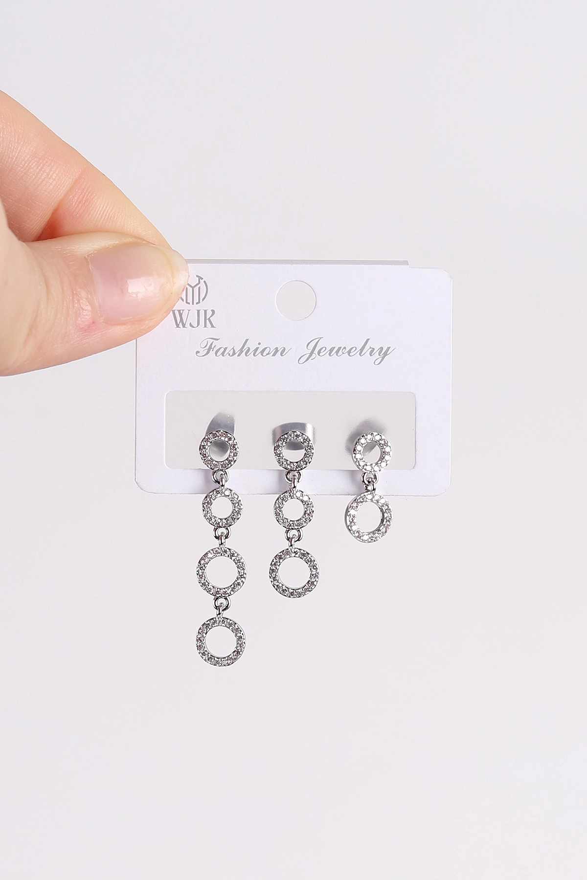 Gümüş Halka  Model  Taşlı Sallantılı 3'lü Küpe 494656