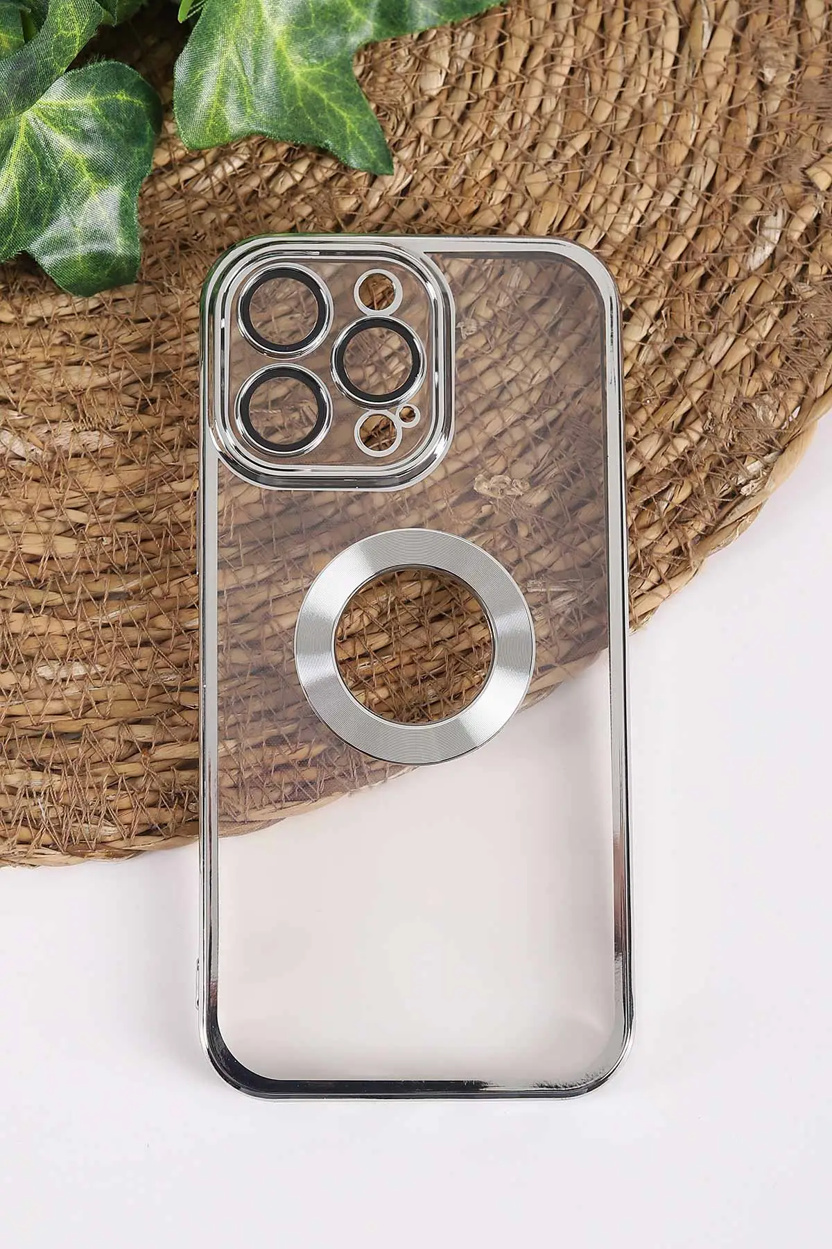 Gümüş İphone 14 Pro Max Uyumlu Şeffaf Kamera Korumalı Silikon Telefon Kılıfı 437554