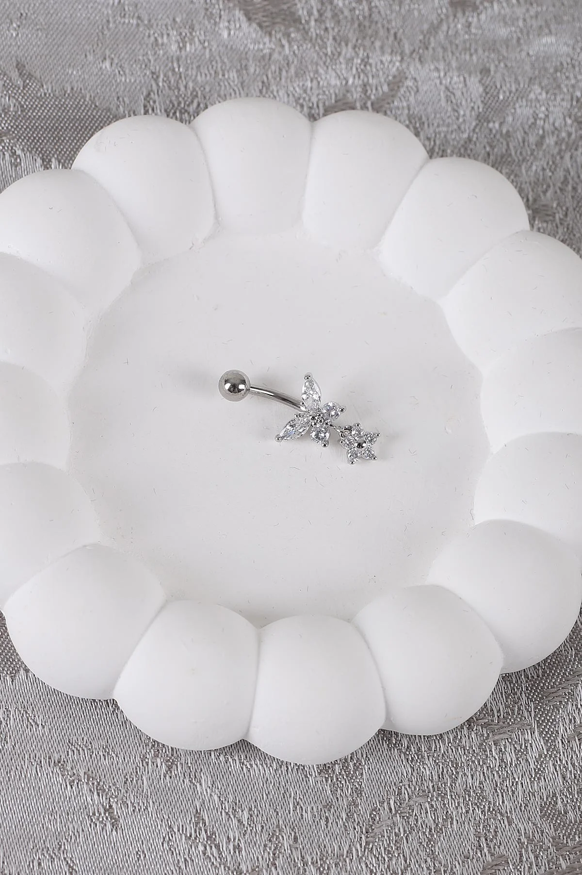 Gümüş Kelebek Model Zirkon Taşlı Göbek  Piercingi 384721