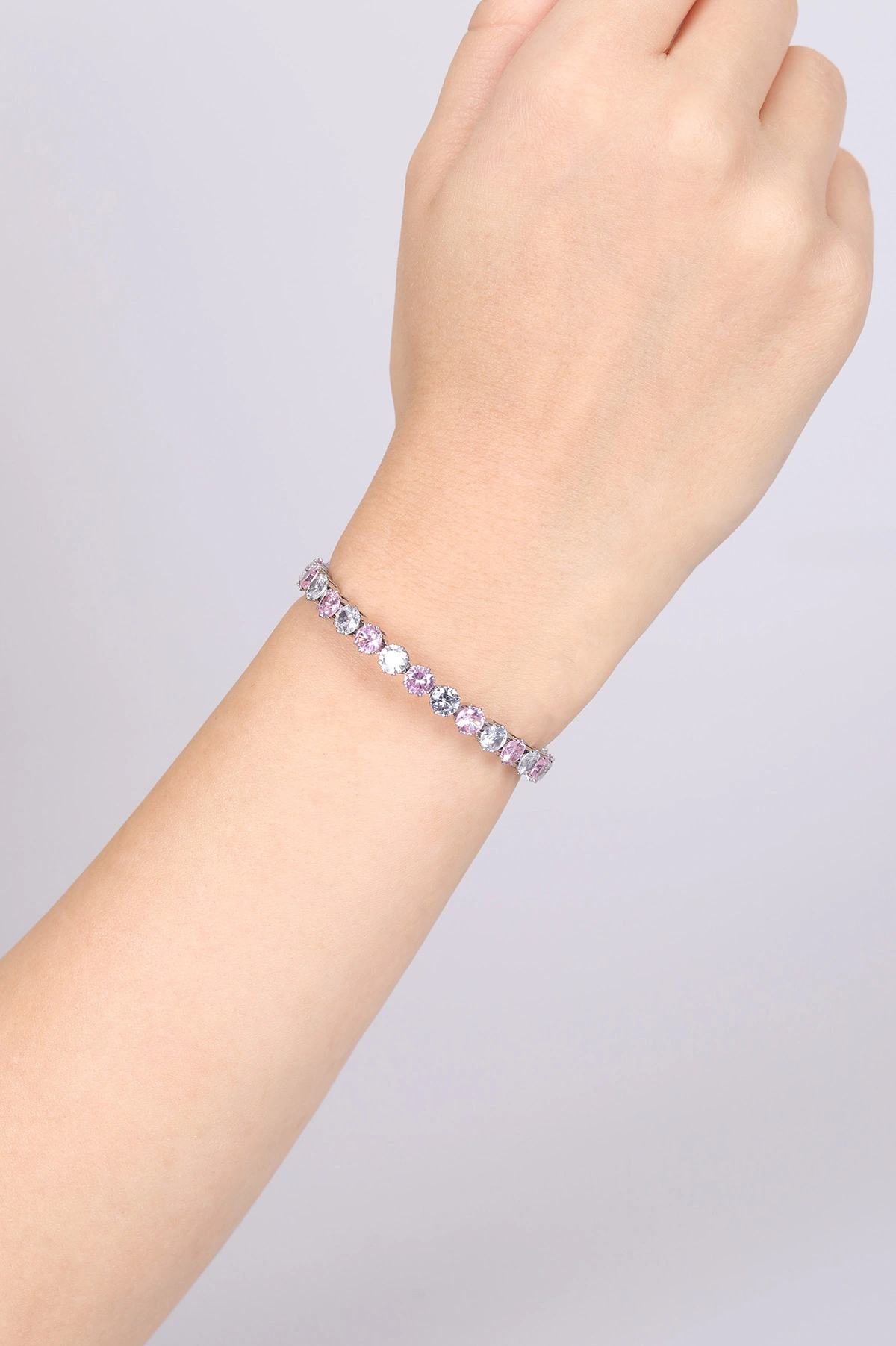 Gümüş Pembe İnce Oval Taşlı Bilezik 479593