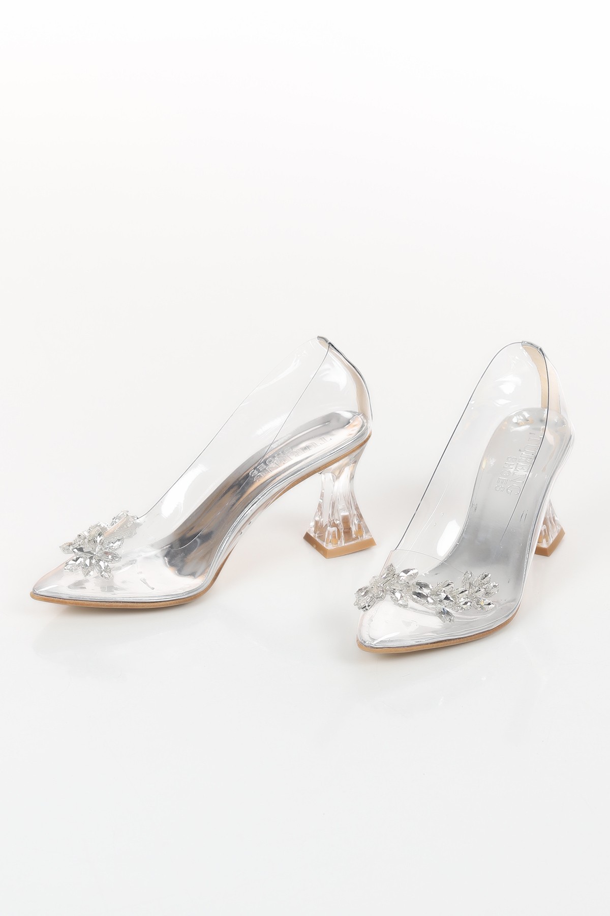 Gümüş Şeffaf Taşlı Topuklu Ayakkabı 161056
