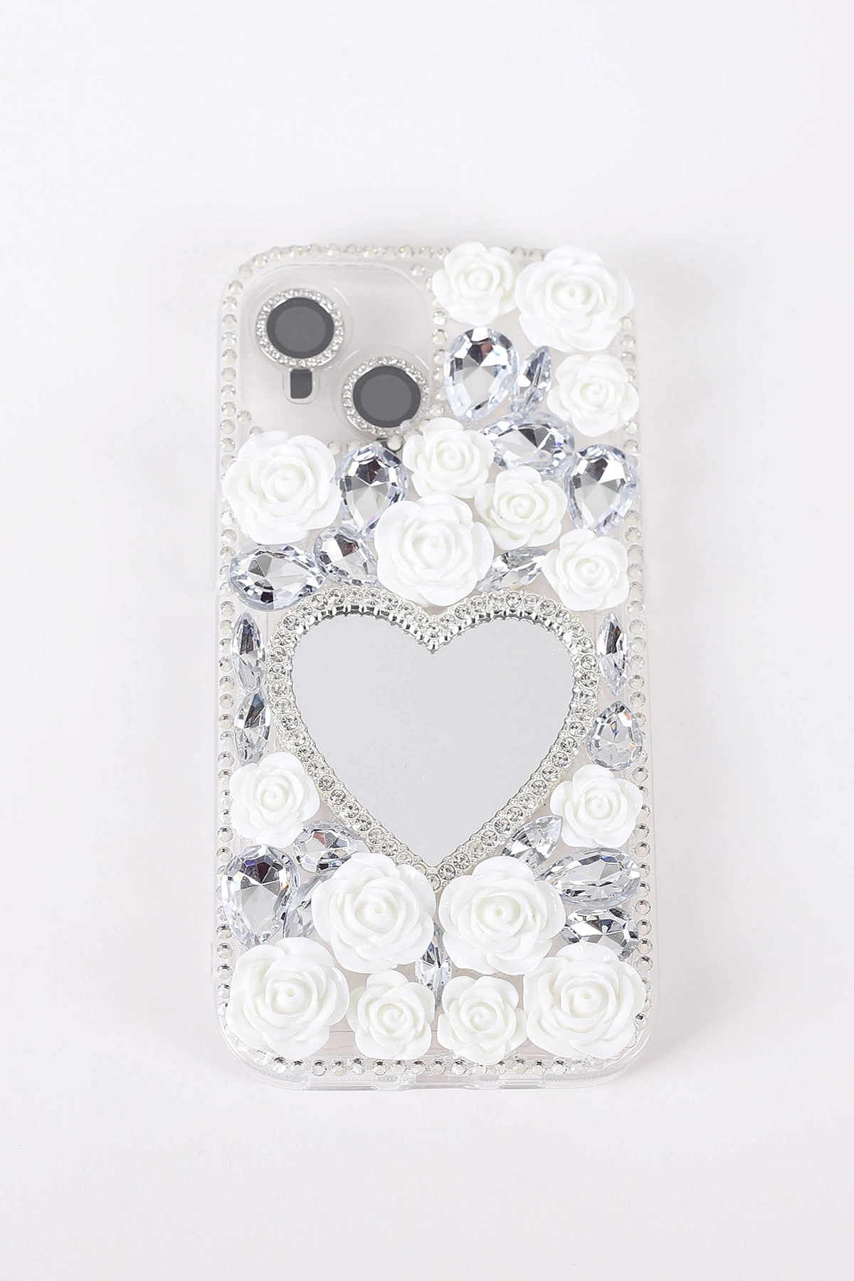 Gümüş TeknoCase İPhone 15 Uyumlu Beauty Case Serisi Lens Hediyeli Premium Sert Silikon Telefon Kılıfı 430448