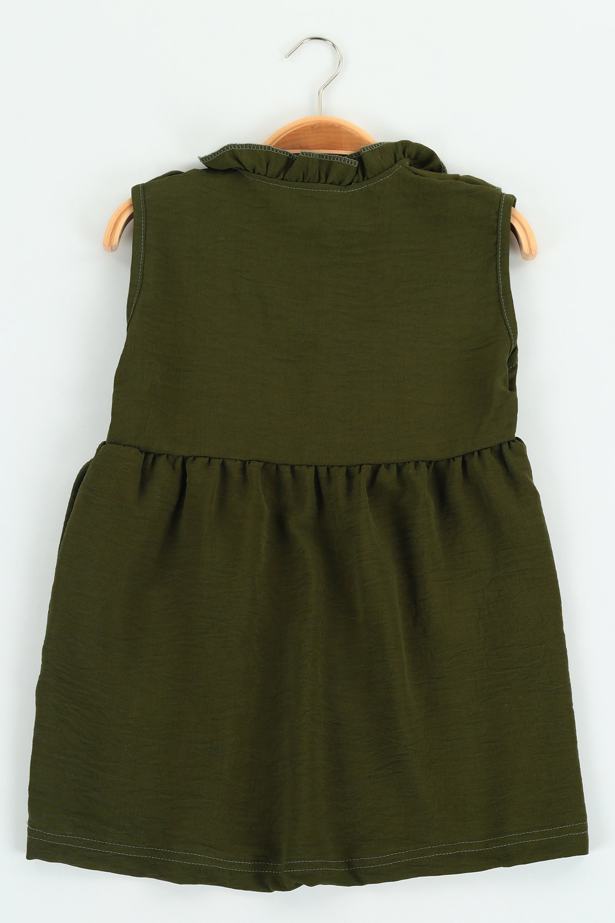 Haki (1-8 Yaş)  Yaka Fırfırlı Aerobin Kumaş Kız Çocuk Elbise 122708