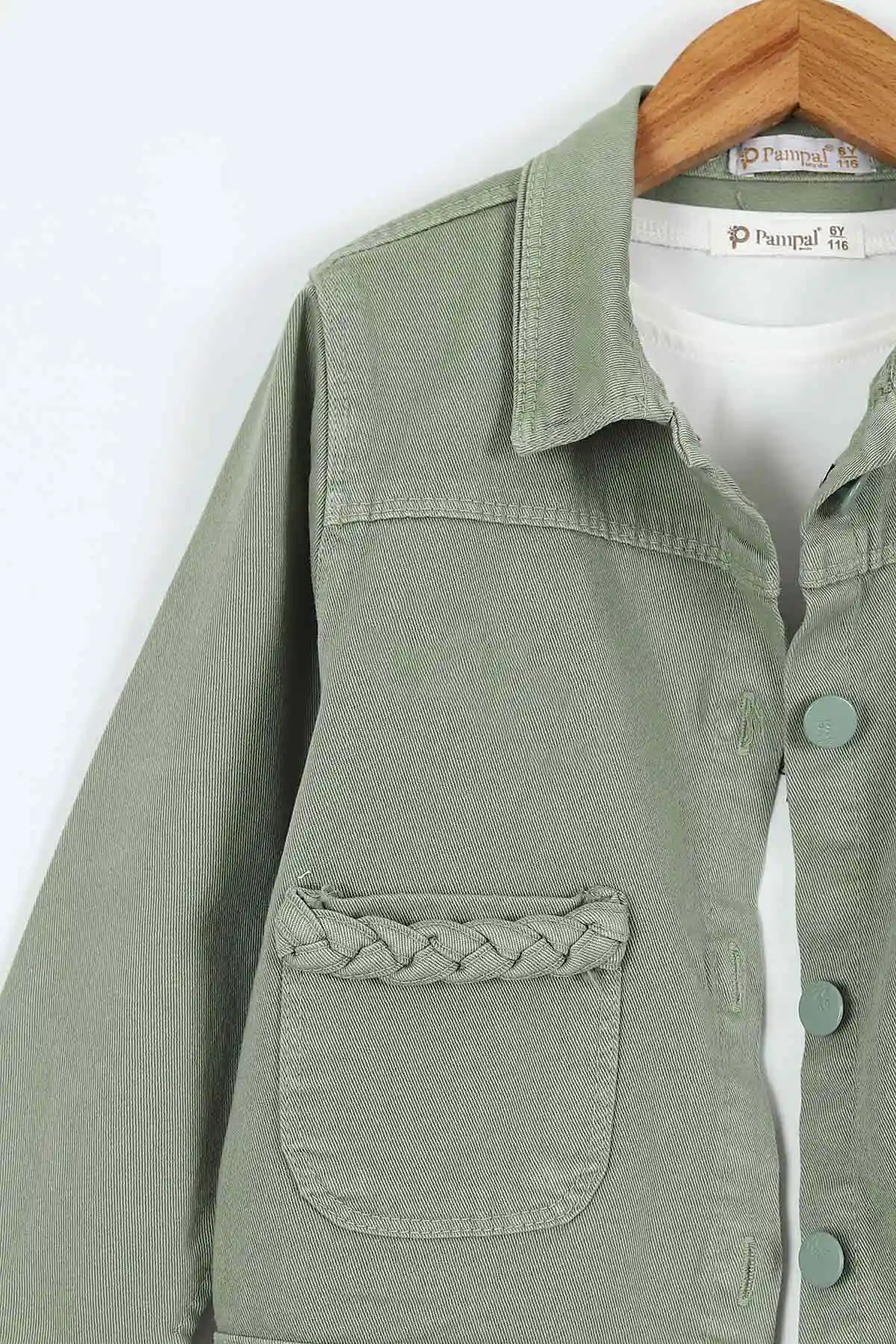 Haki (1-9 Yaş)Happy Baskılı Tişörtlü Gabardin Pantolon ve Ceketli    Kız Çocuk 3'lü Takım 413511