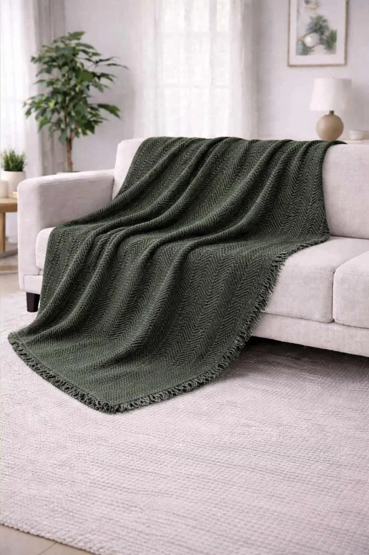 Haki 170x200 Cm Bella Home Çok Amaçlı Örtü - Koltuk Örtüsü - Pike 434783