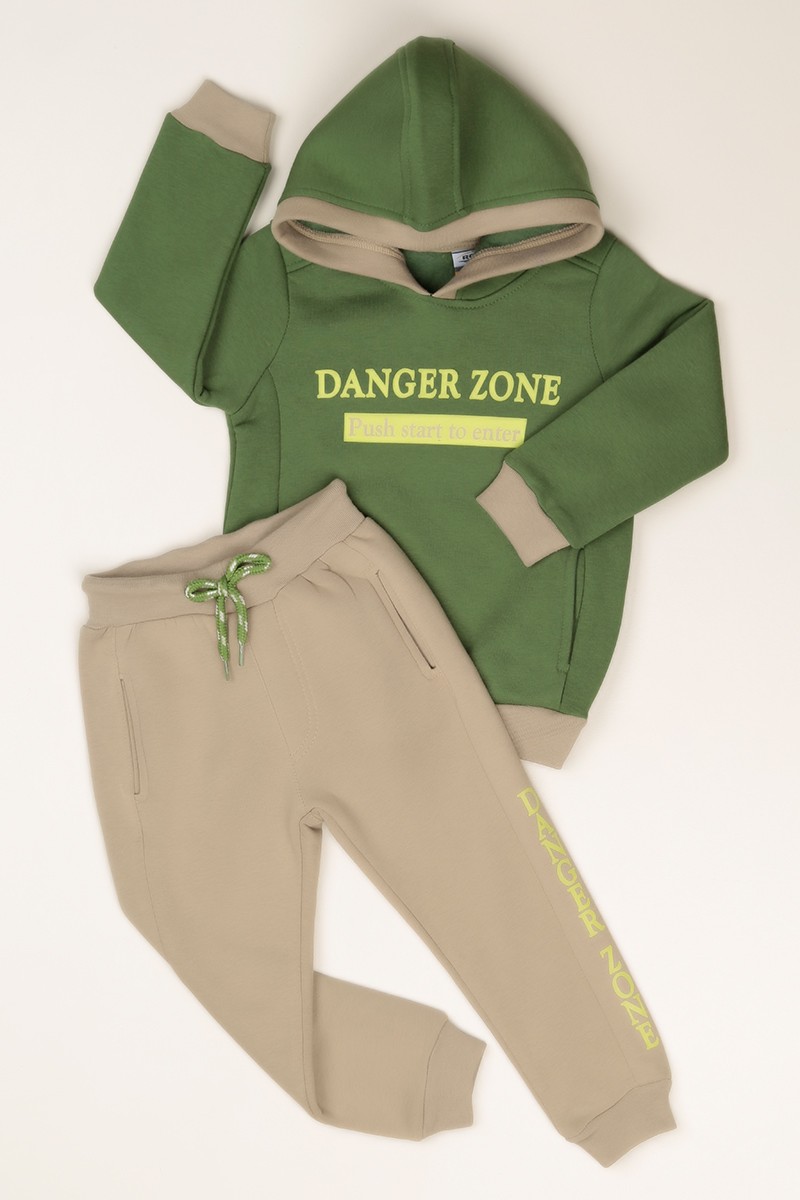 Haki (2-5 Yaş) Danger Zone Baskılı 3 İplik Şardonlu Erkek Çocuk Takım 81390
