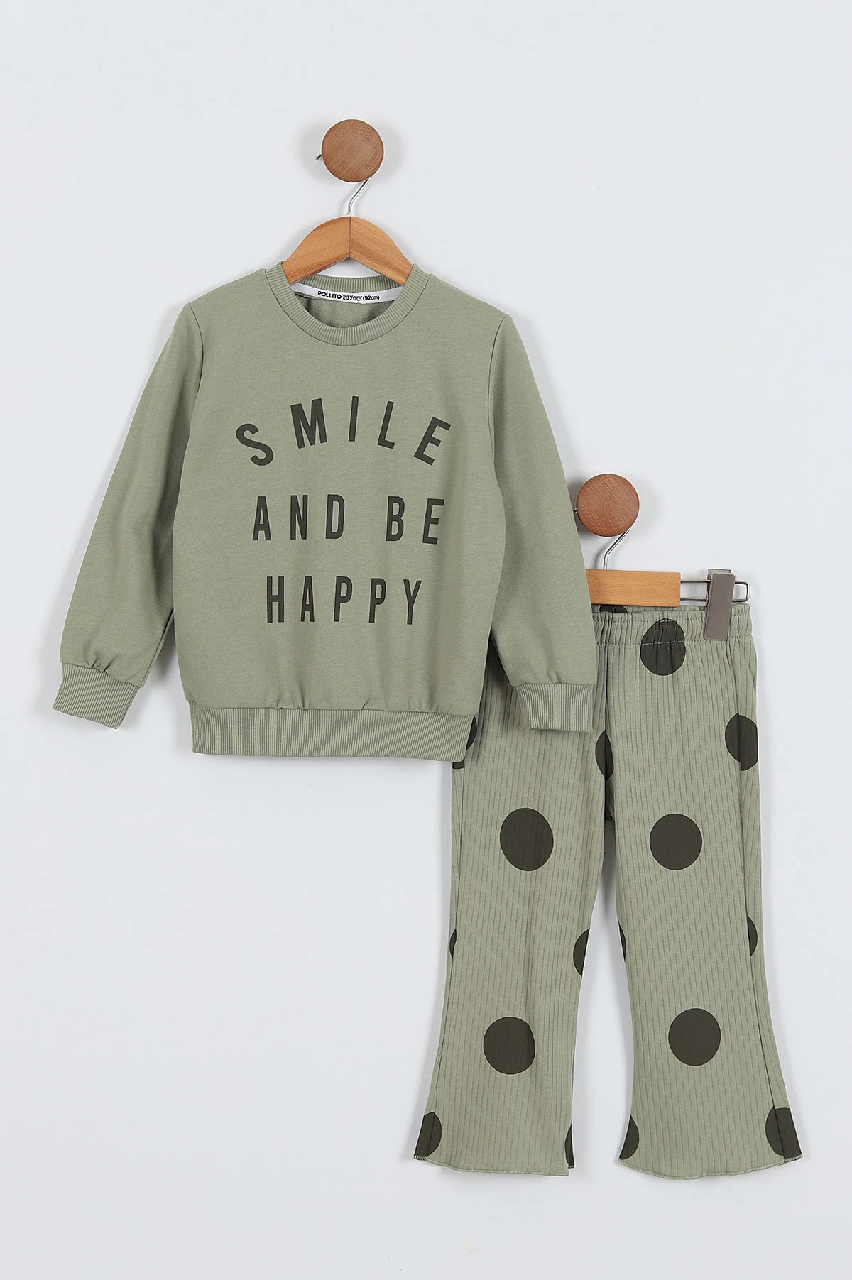 Haki (2-5 Yaş) Smile Baskılı Taytlı Kız Çocuk Takım 337073