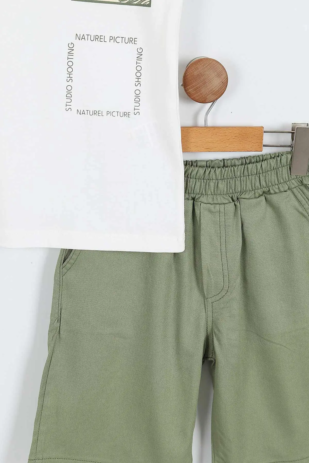Haki (3-10 Yaş)Naturel Baskılı Gabardin  Şortlu Erkek Çocuk Takım 356915