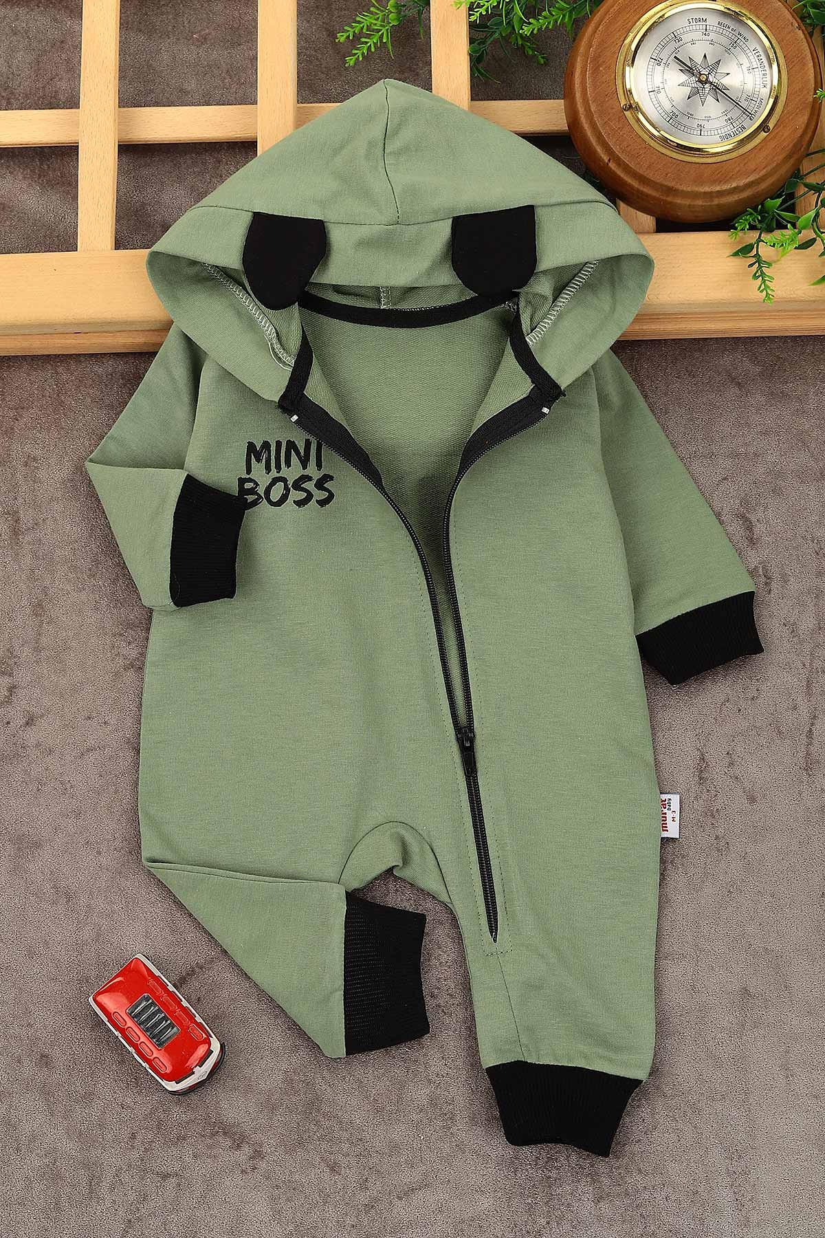 Haki (3-12 Ay) Mini Boss Baskılı Fermuarlı Erkek Çocuk Tulum 152381