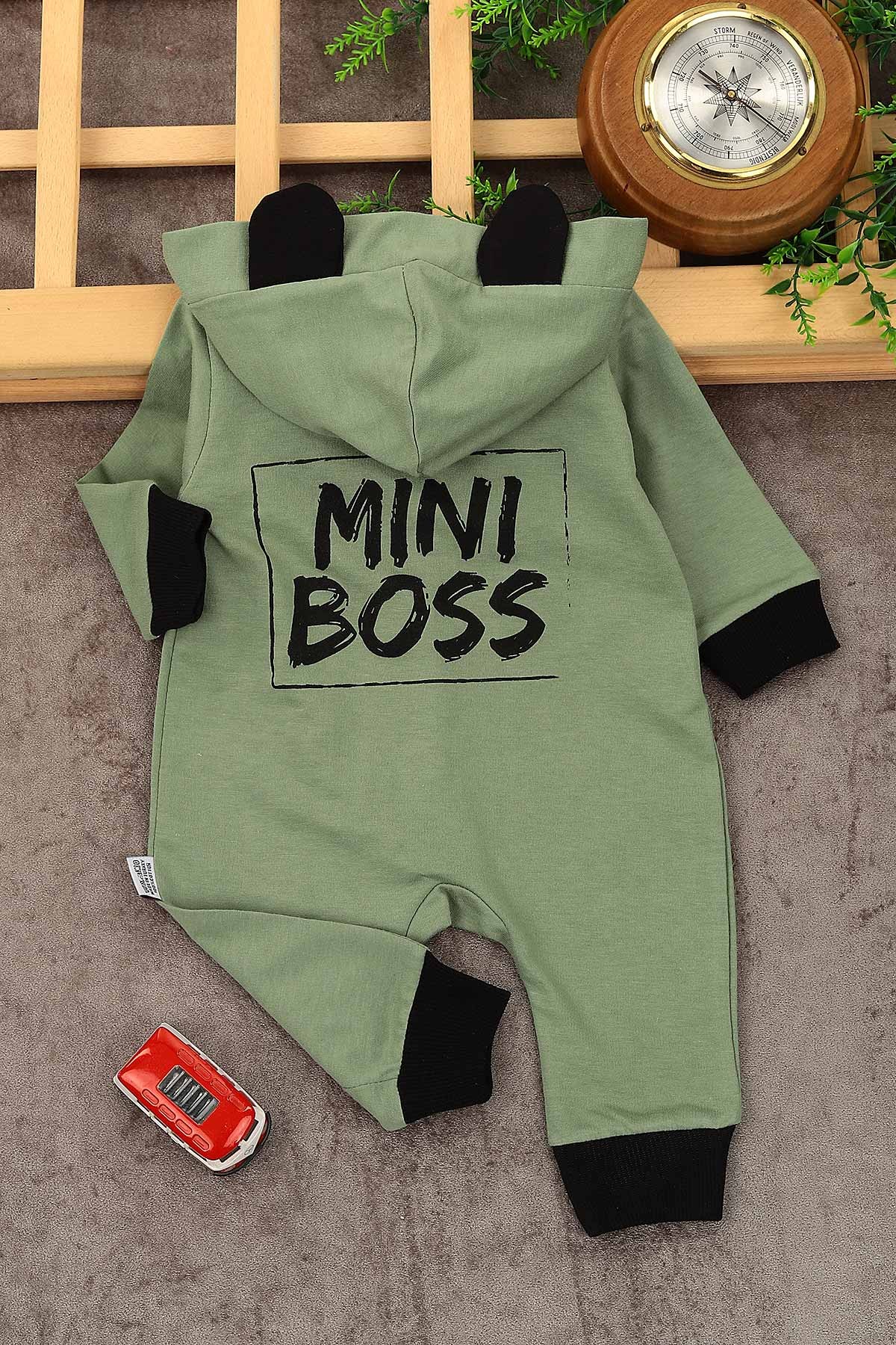Haki (3-12 Ay) Mini Boss Baskılı Fermuarlı Erkek Çocuk Tulum 152381
