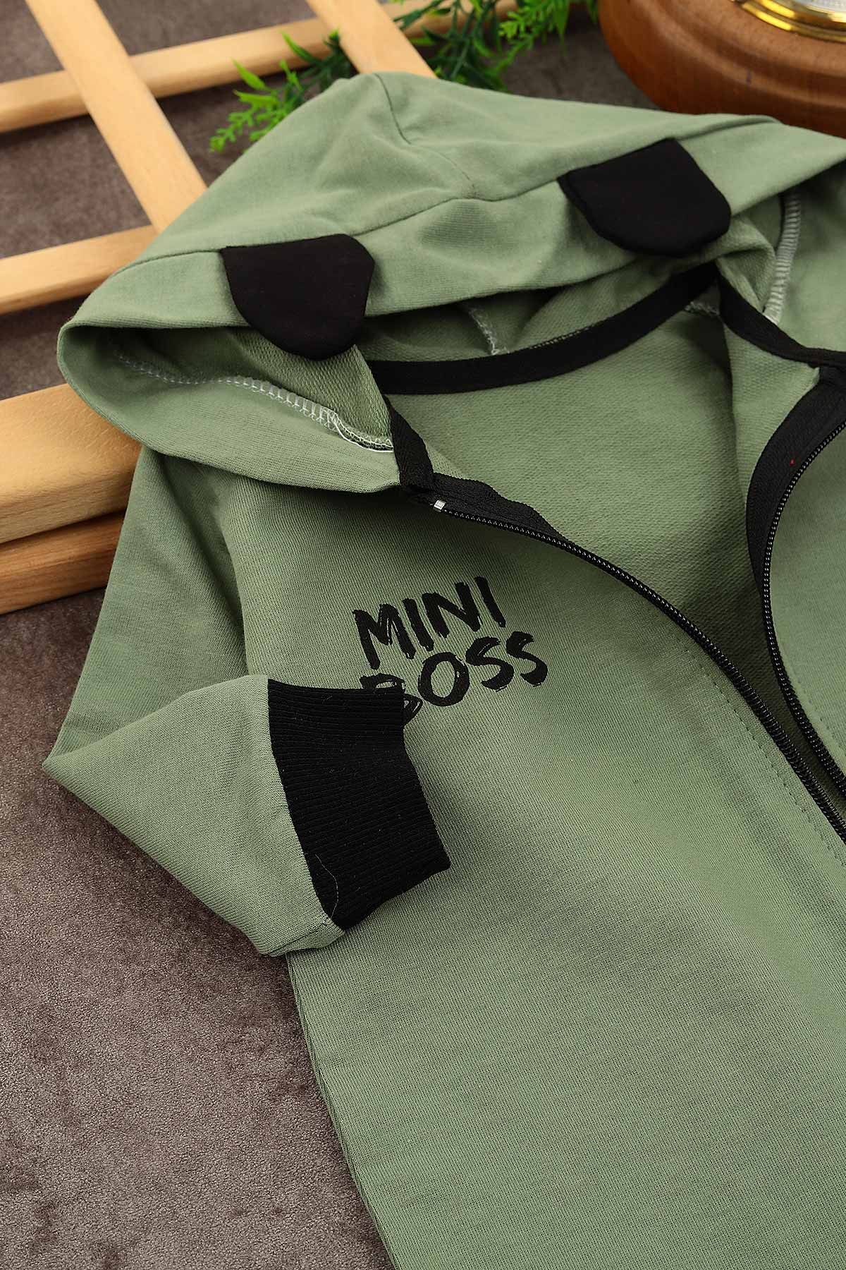 Haki (3-12 Ay) Mini Boss Baskılı Fermuarlı Erkek Çocuk Tulum 152381