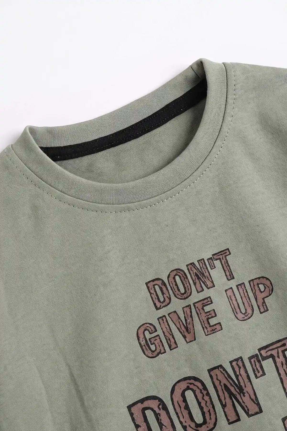Haki (3-12 Yaş) Dont Give Baskılı Erkek Çocuk Sweatshirt 479163