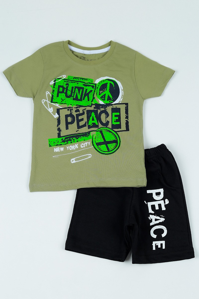 Haki (3-7 yaş) Punk Peace Baskılı Erkek Çocuk Takım 106097