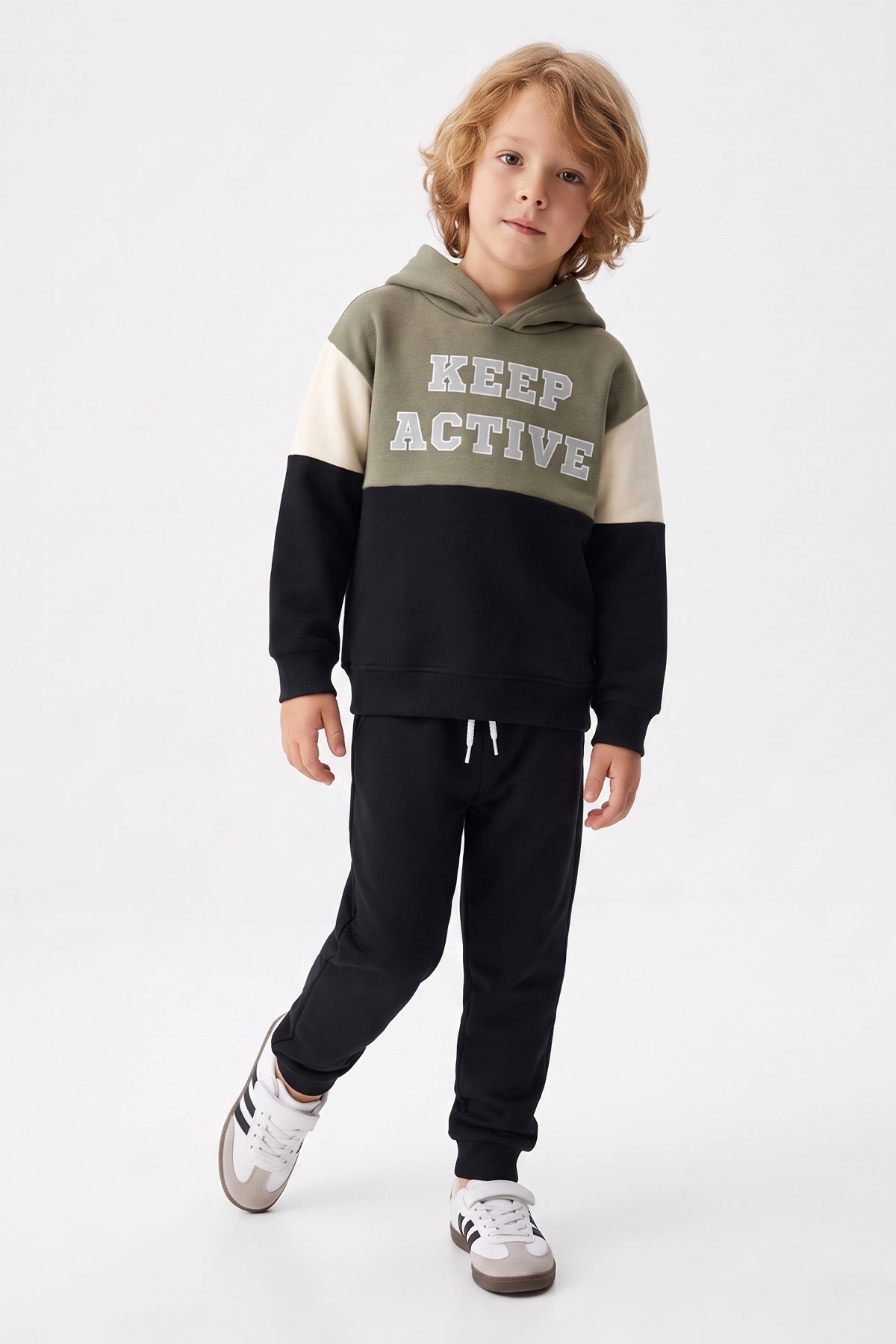 Haki (4-12 Yaş)Kep Active Baskılı Kapüşonlu  3 İp Şardonlu Erkek Çocuk Kışlık Takım 491245