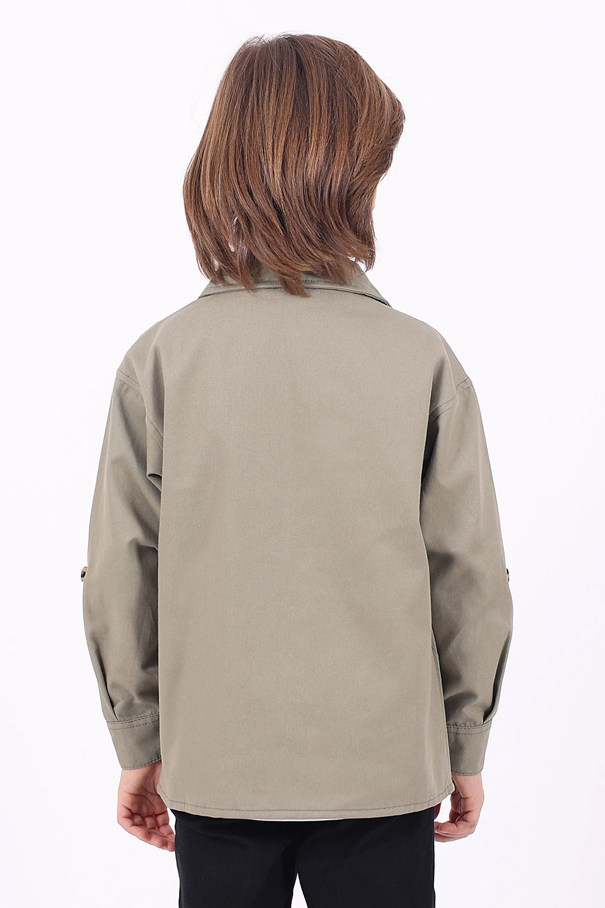 Haki (5-14 Yaş) Çift Cepli Oversize Kalıp Erkek Çocuk Gabardin Gömlek 323432