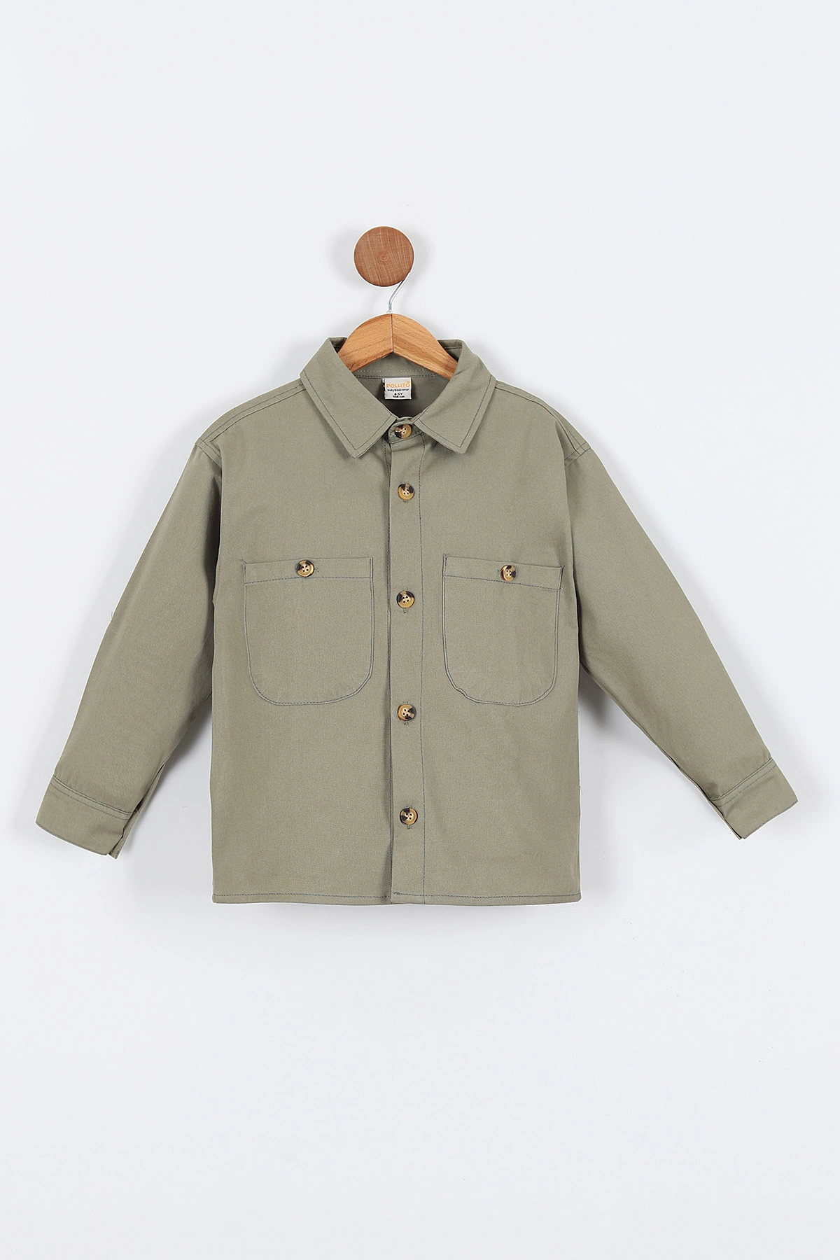 Haki (5-14 Yaş) Çift Cepli Oversize Kalıp Erkek Çocuk Gabardin Gömlek 323432