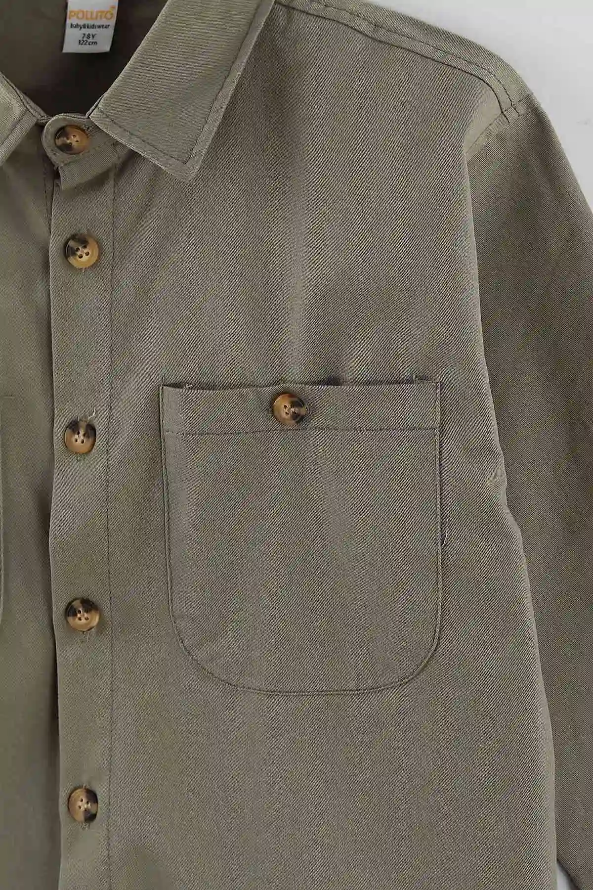 Haki (4-13 Yaş)  Çift Cepli Oversize Kalıp Erkek Çocuk Gabardin Gömlek 442185