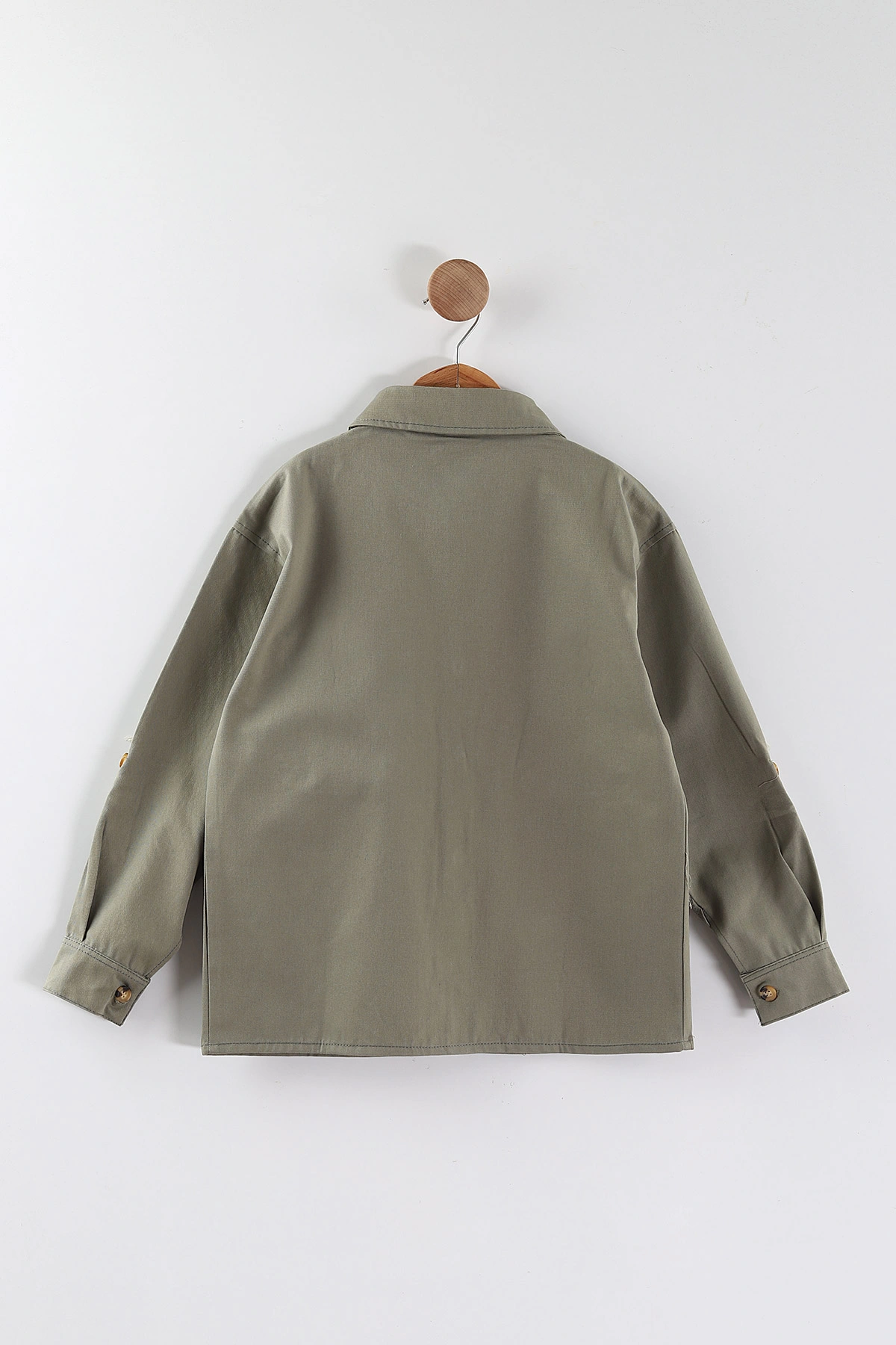 Haki (4-13 Yaş)  Çift Cepli Oversize Kalıp Erkek Çocuk Gabardin Gömlek 442185