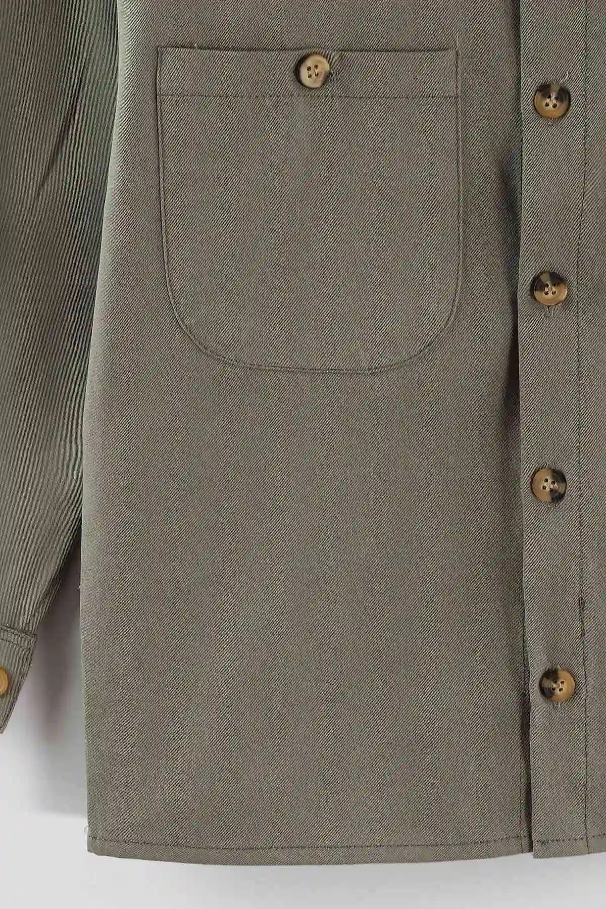 Haki (4-13 Yaş)  Çift Cepli Oversize Kalıp Erkek Çocuk Gabardin Gömlek 442185