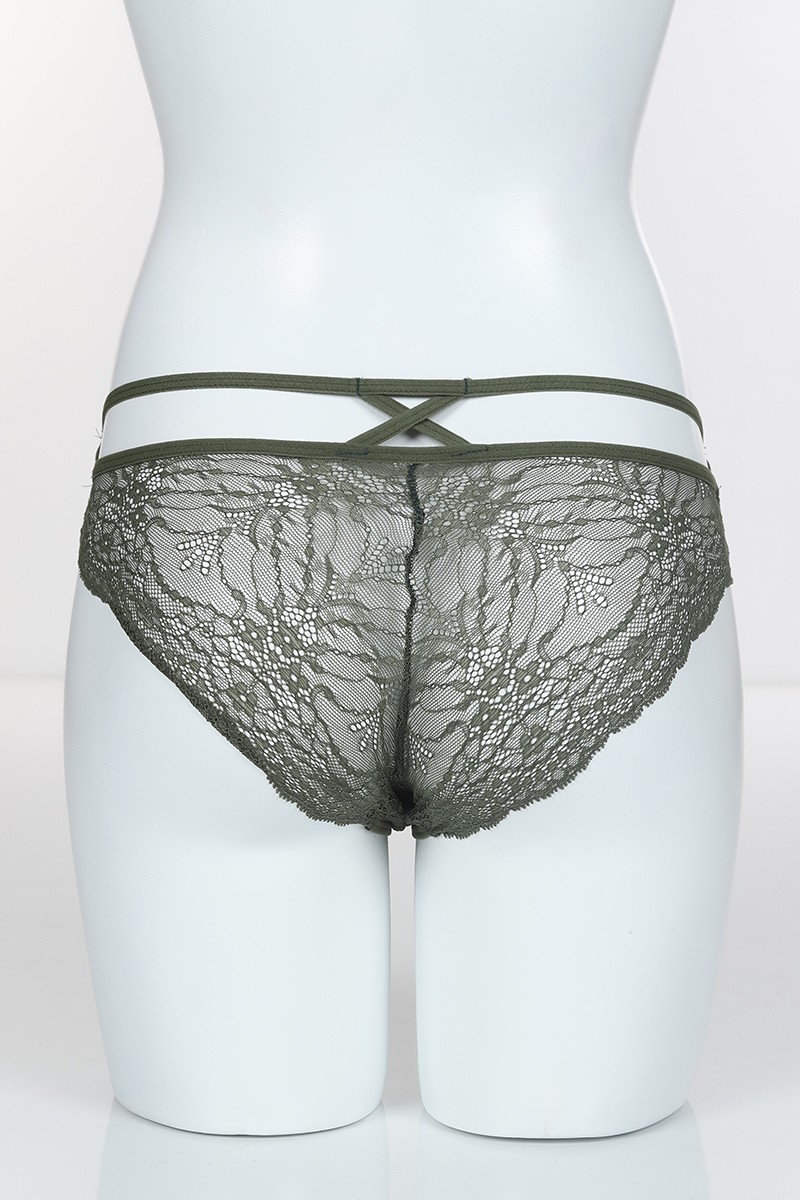 Haki 4187 Bikini Ön Üst Tül Alt ve Arka Bant Üst Çapraz İpler Külot 102422