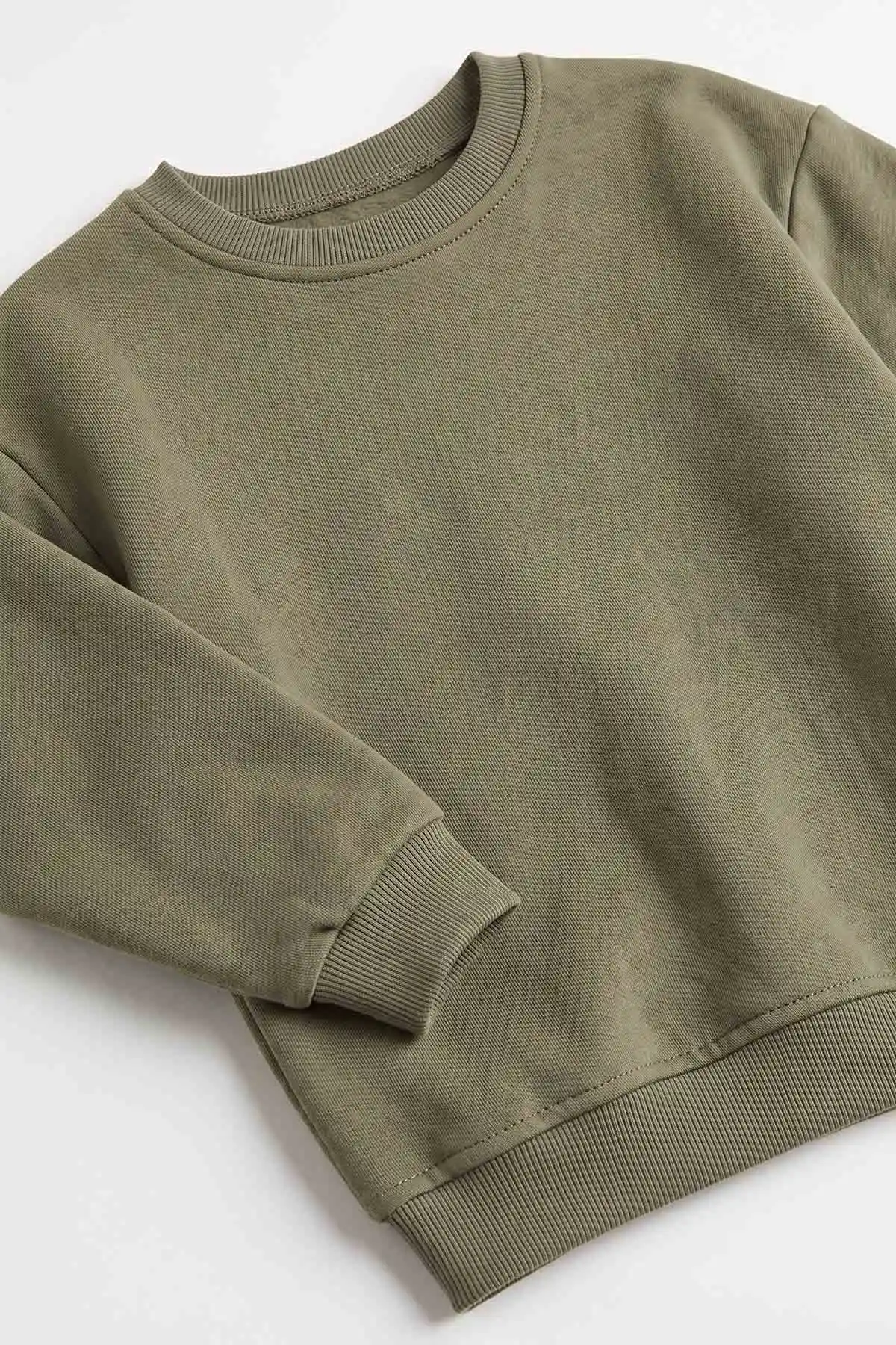 Haki (5-12 Yaş) Baskısız   Düz 3 İp Şardonlu Erkek Çocuk Sweatshirt 491832