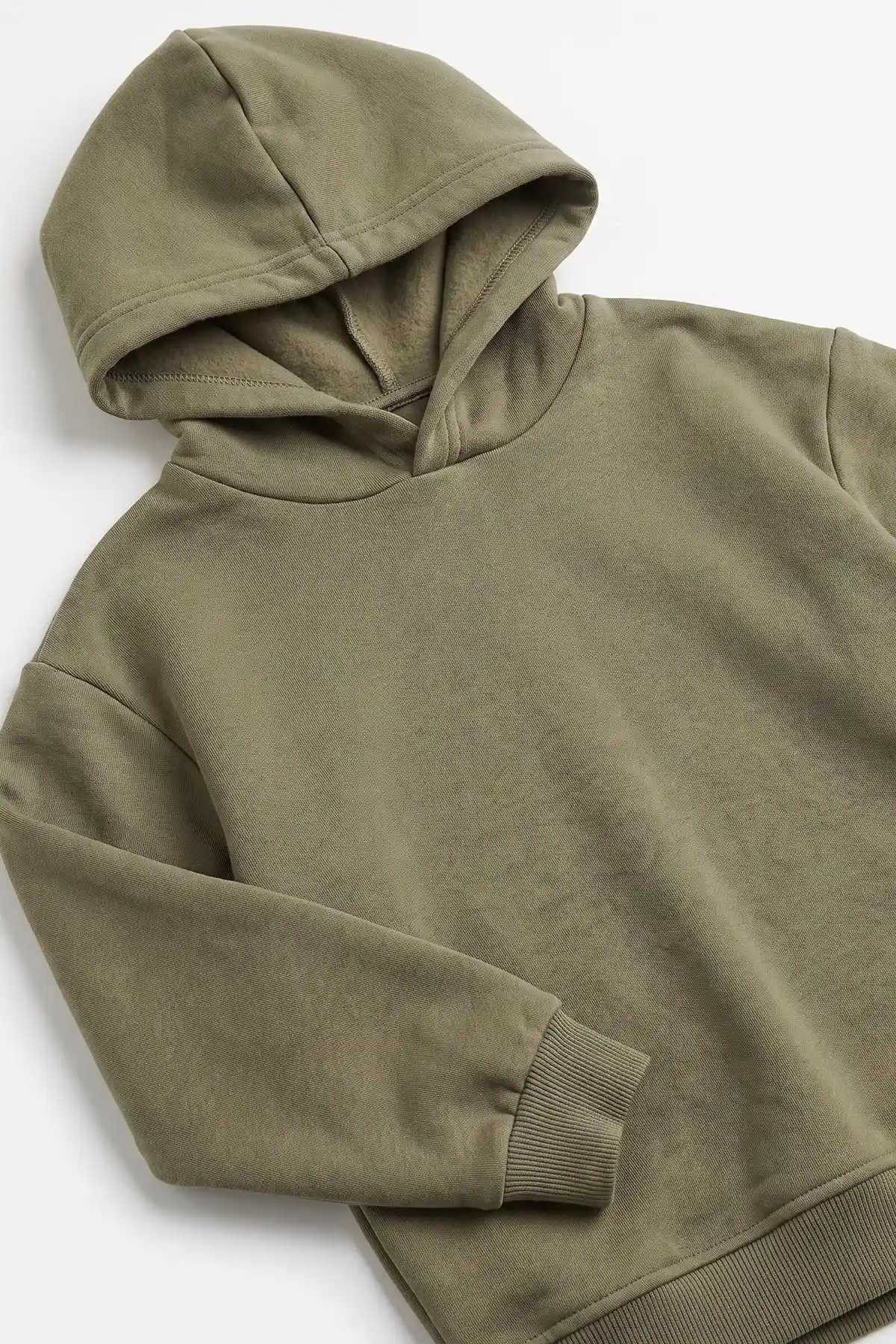 Haki (5-12 Yaş)Kapüşonlu Baskısız Üç İp Şardonlu Erkek Çocuk Sweatshirt 492181