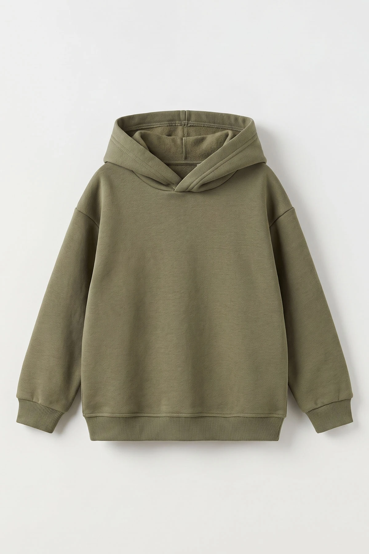 Haki (5-12 Yaş)Kapüşonlu Baskısız Üç İp Şardonlu Erkek Çocuk Sweatshirt 492181